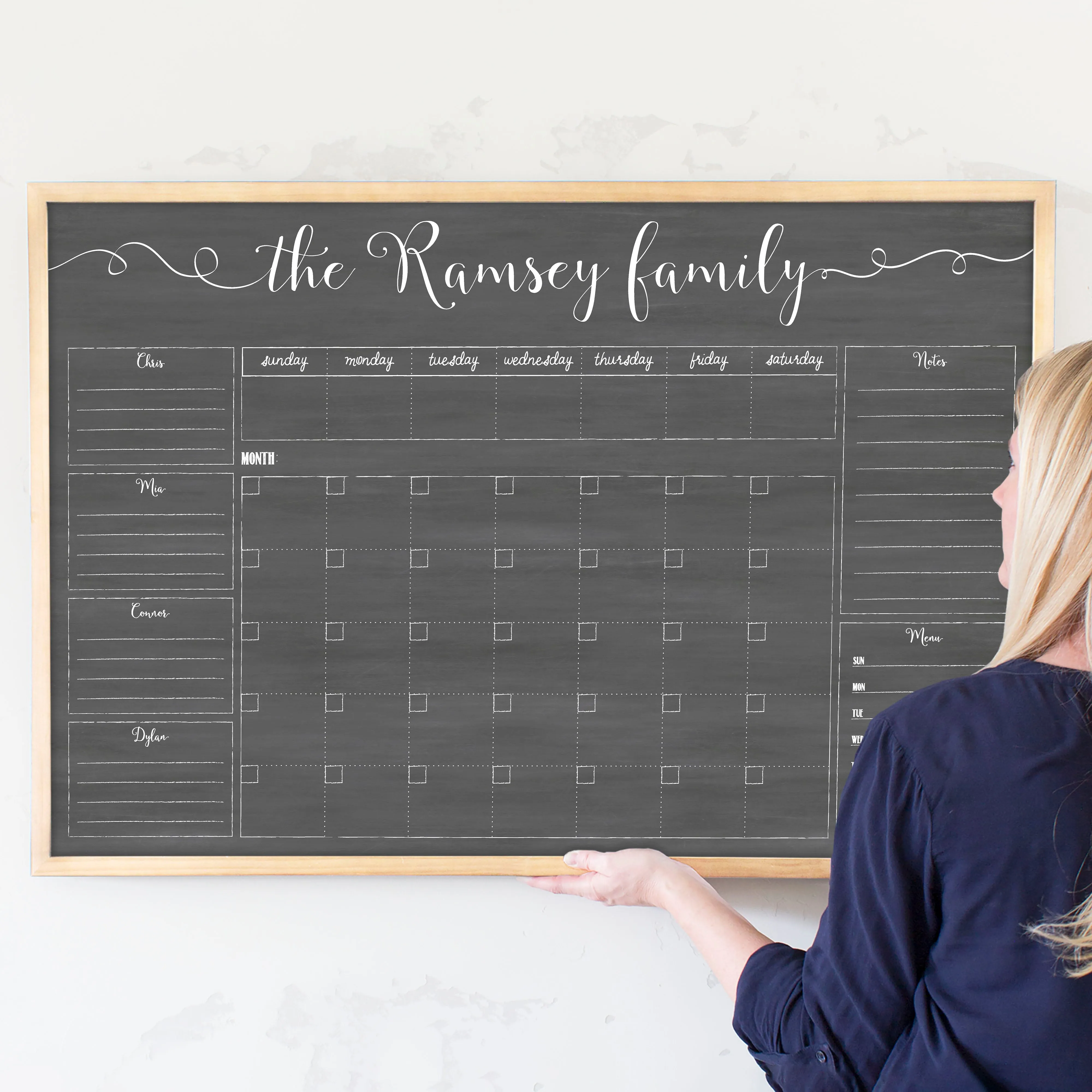 Week & Month Combo Framed Chalkboard   6 sections | Horizontal Knope