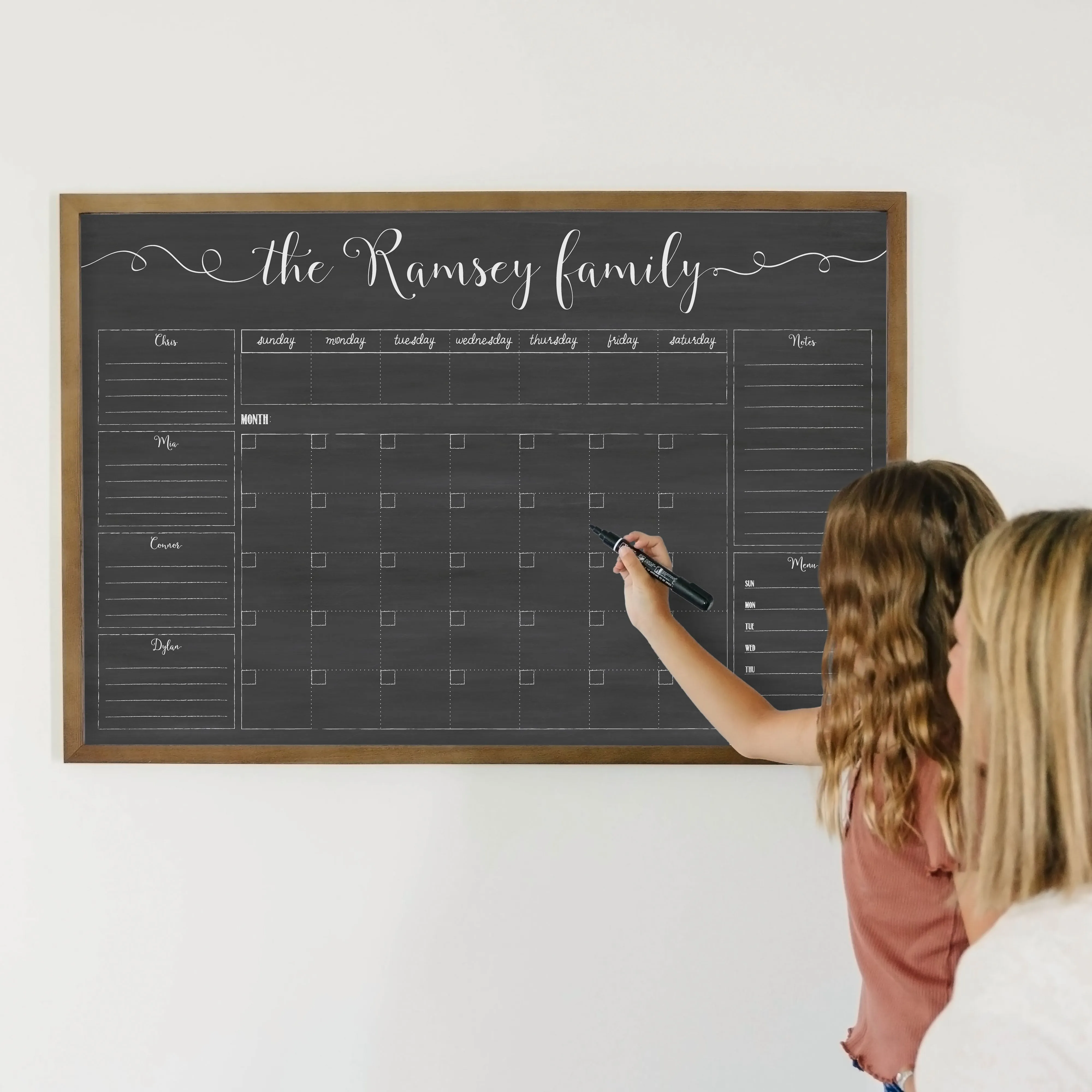 Week & Month Combo Framed Chalkboard   6 sections | Horizontal Knope