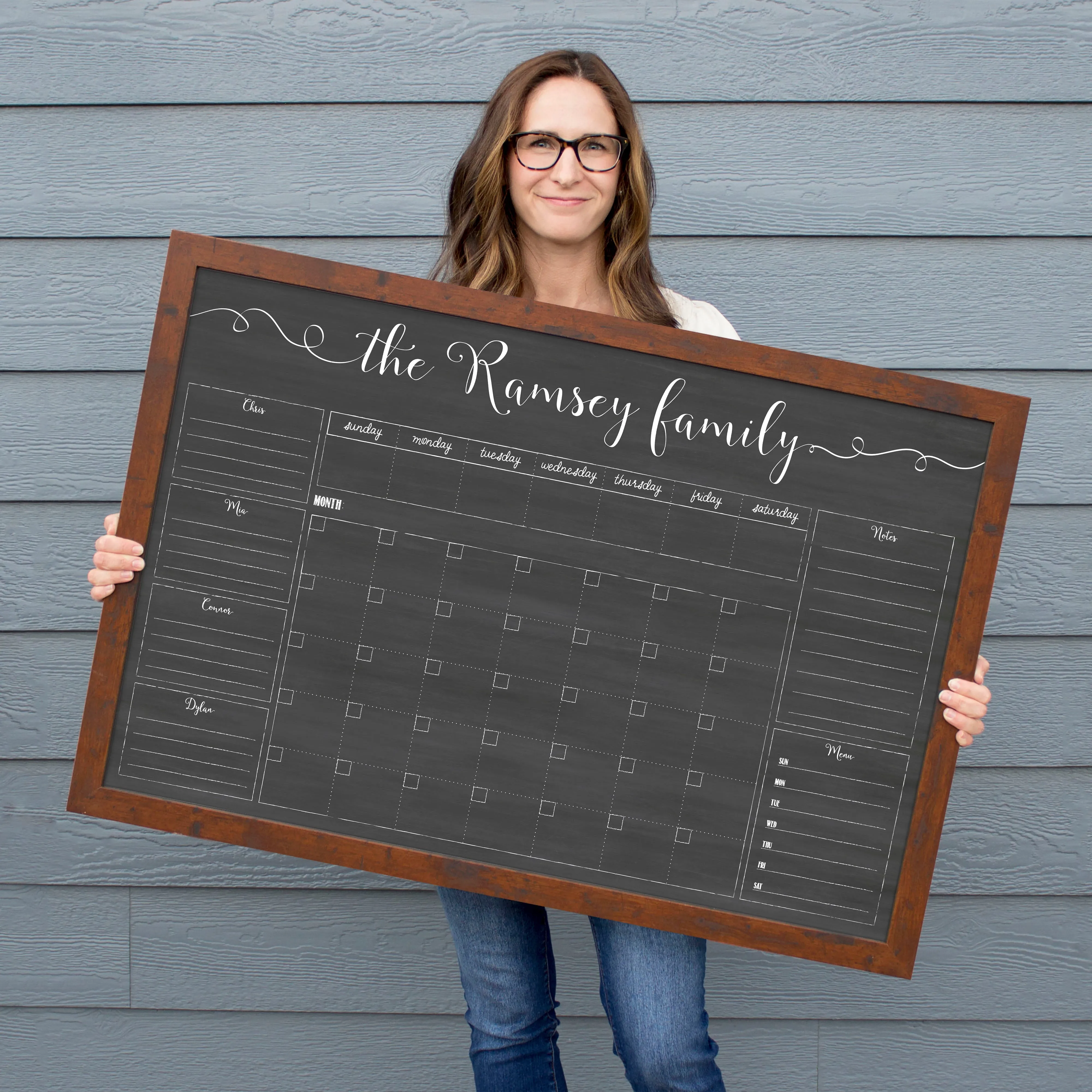 Week & Month Combo Framed Chalkboard   6 sections | Horizontal Knope