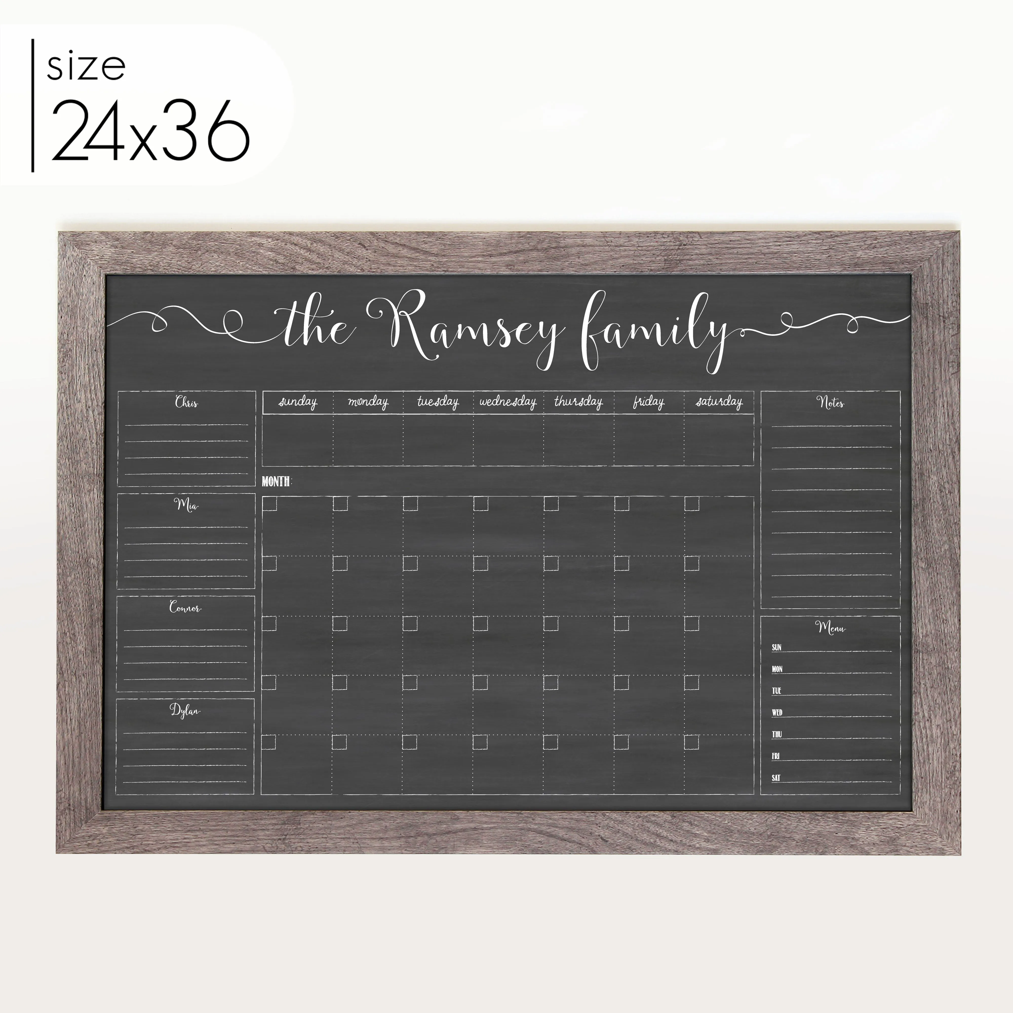 Week & Month Combo Framed Chalkboard   6 sections | Horizontal Knope