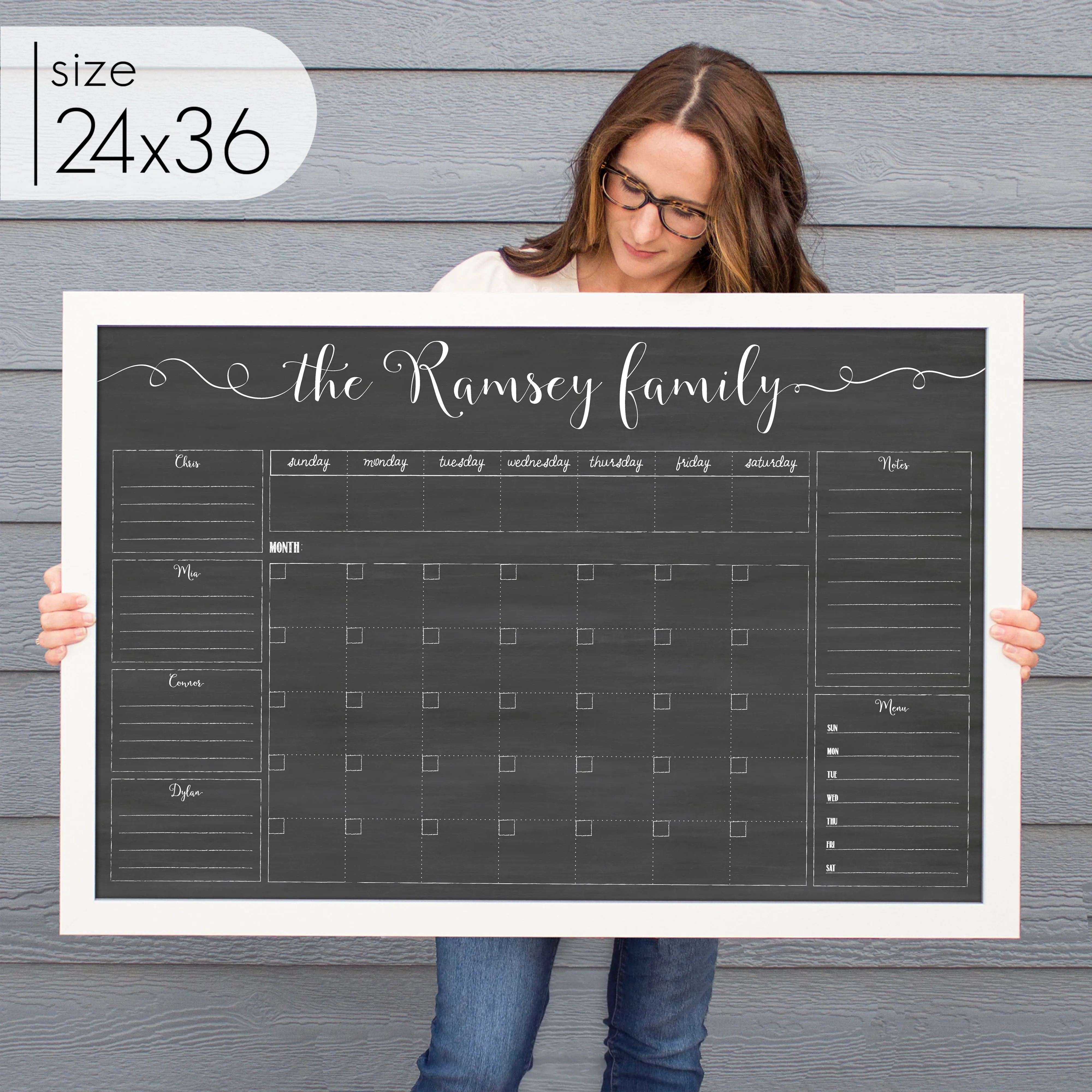 Week & Month Combo Framed Chalkboard   6 sections | Horizontal Knope