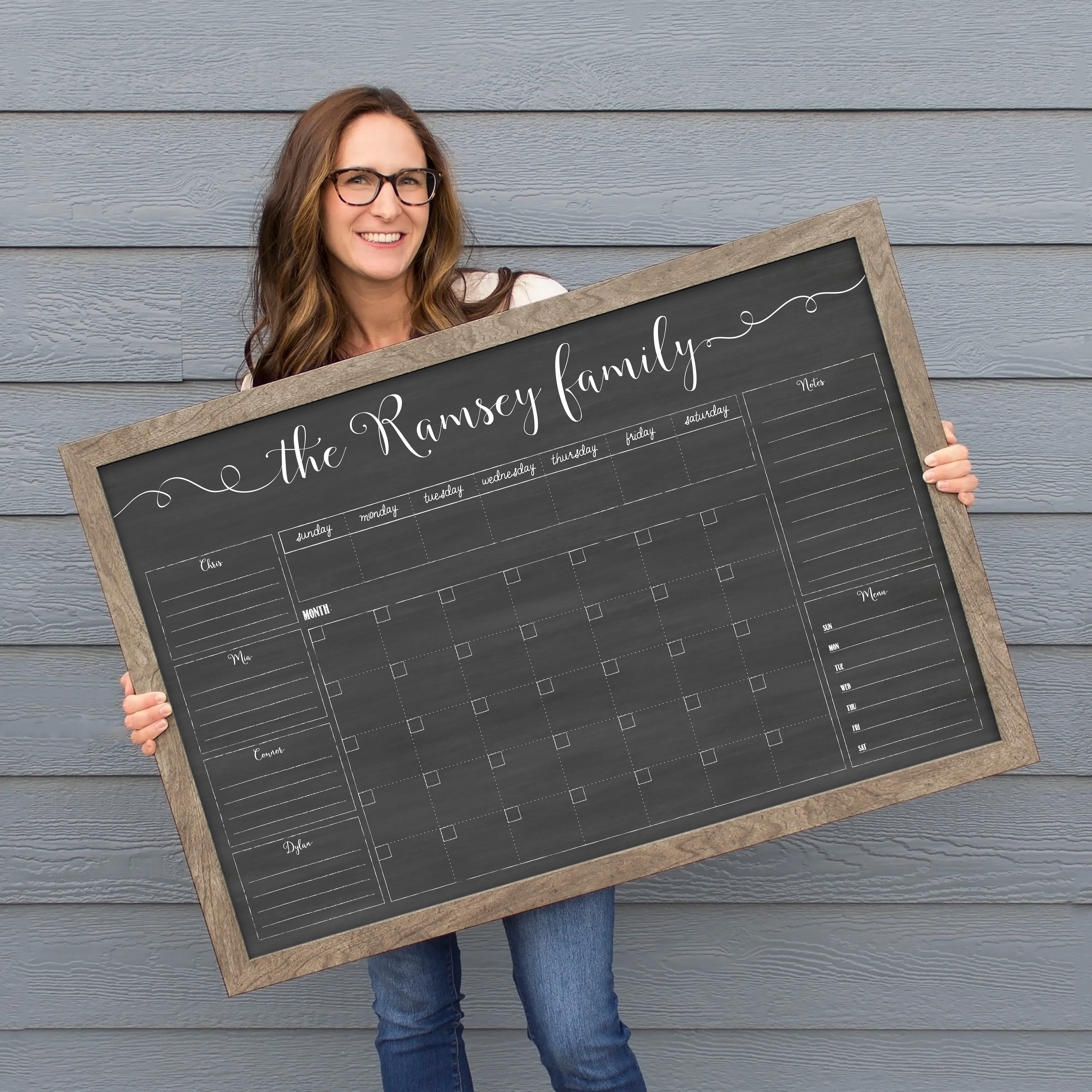 Week & Month Combo Framed Chalkboard   6 sections | Horizontal Knope