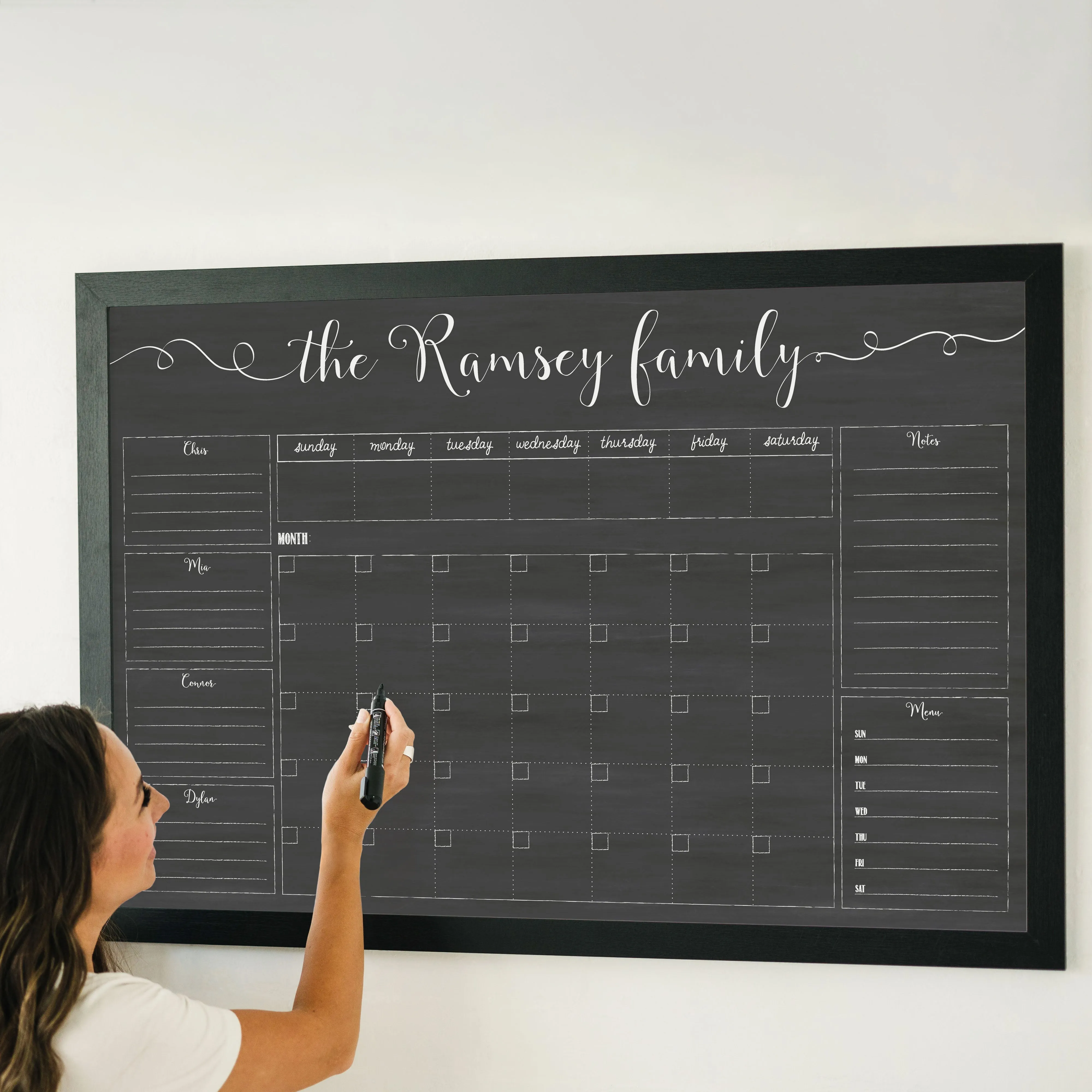 Week & Month Combo Framed Chalkboard   6 sections | Horizontal Knope