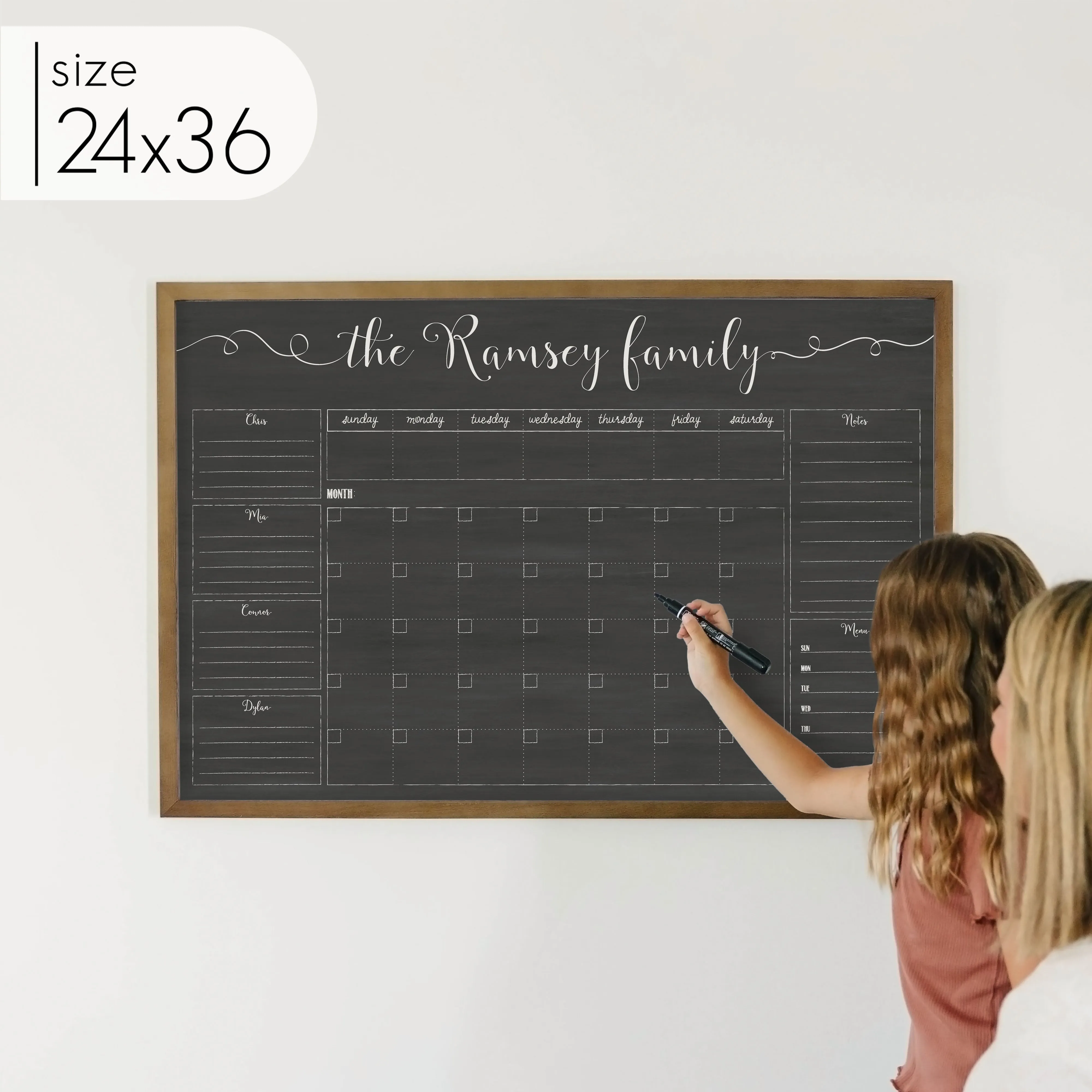 Week & Month Combo Framed Chalkboard   6 sections | Horizontal Knope