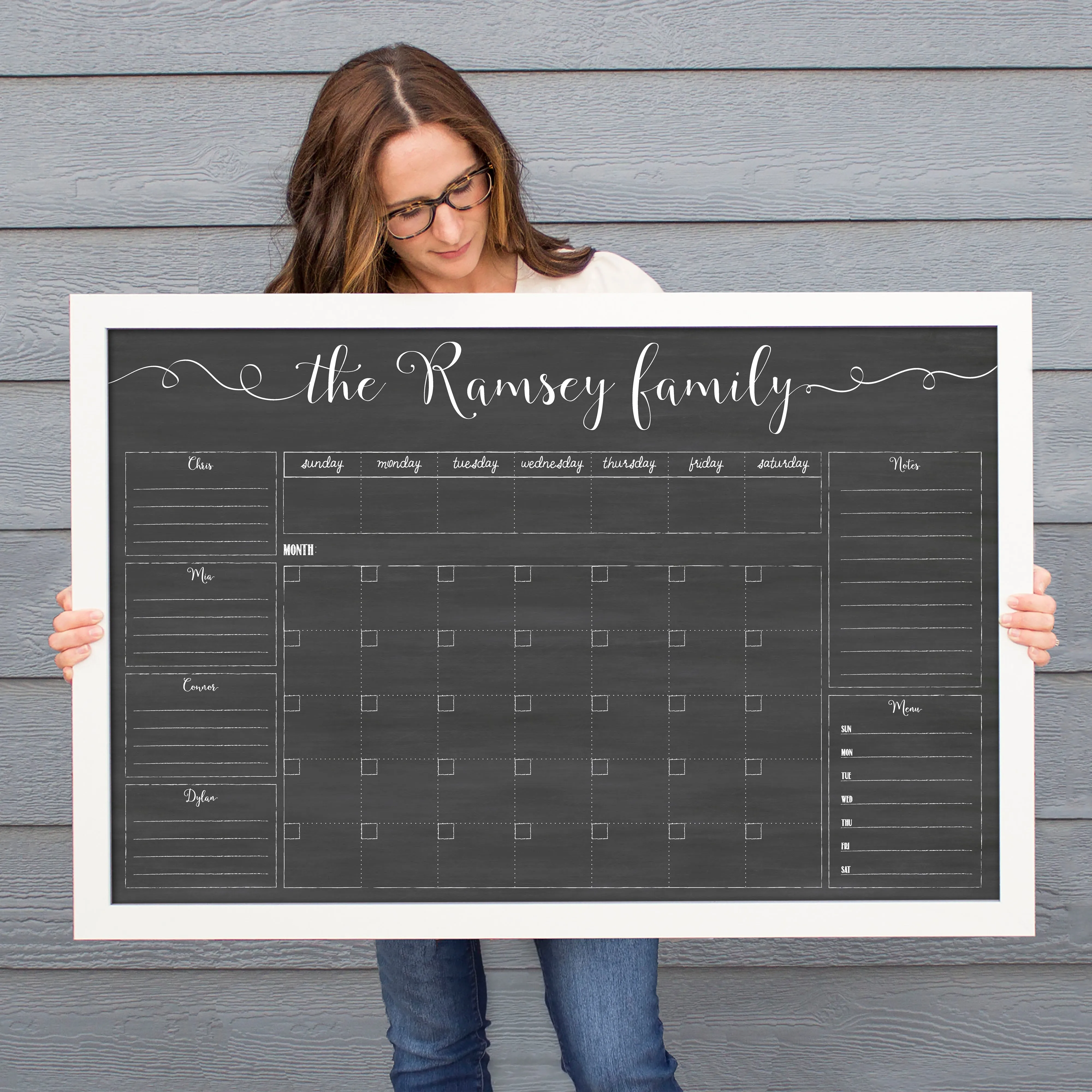 Week & Month Combo Framed Chalkboard   6 sections | Horizontal Knope