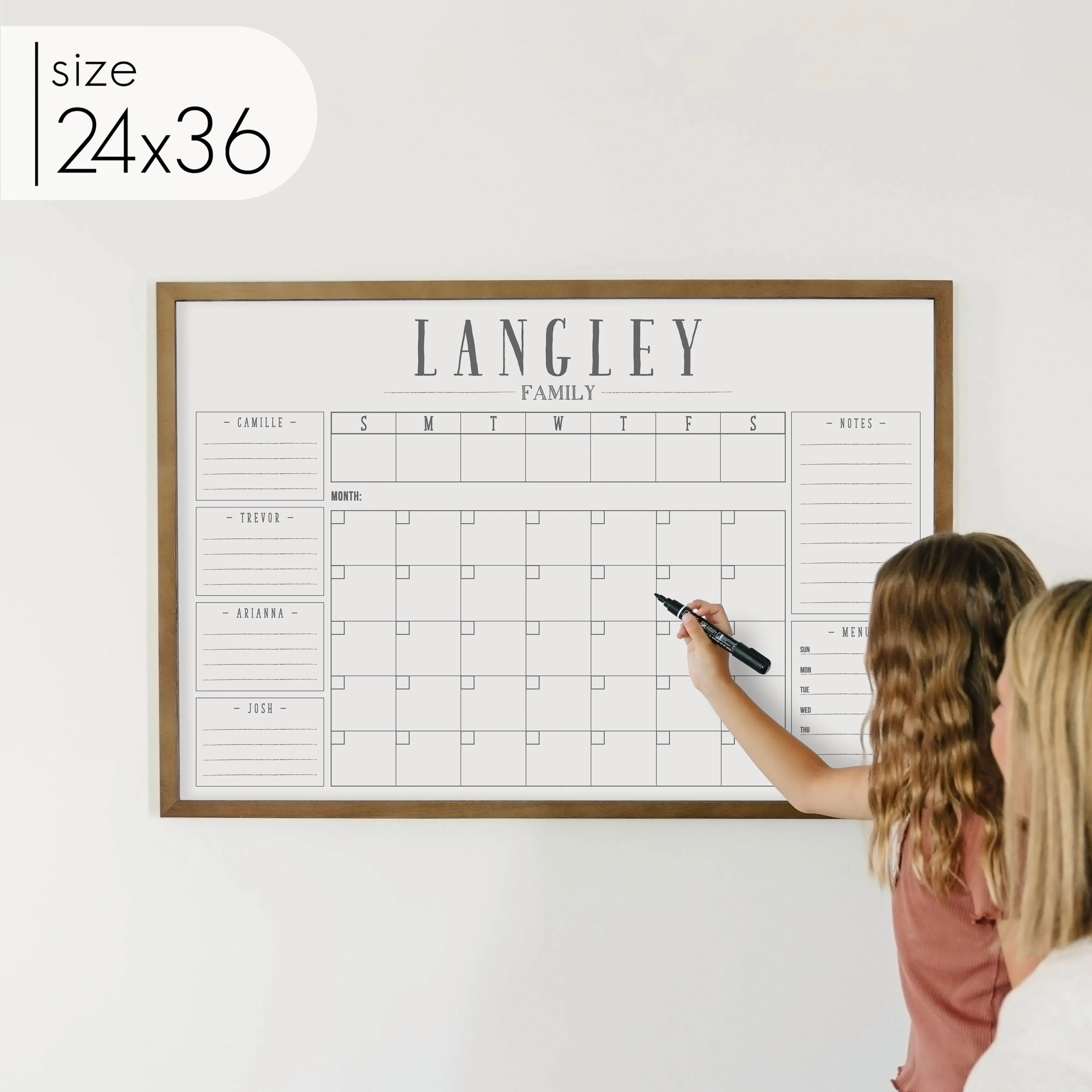 Week & Month Combo Framed Whiteboard   6 sections | Horizontal Swanson