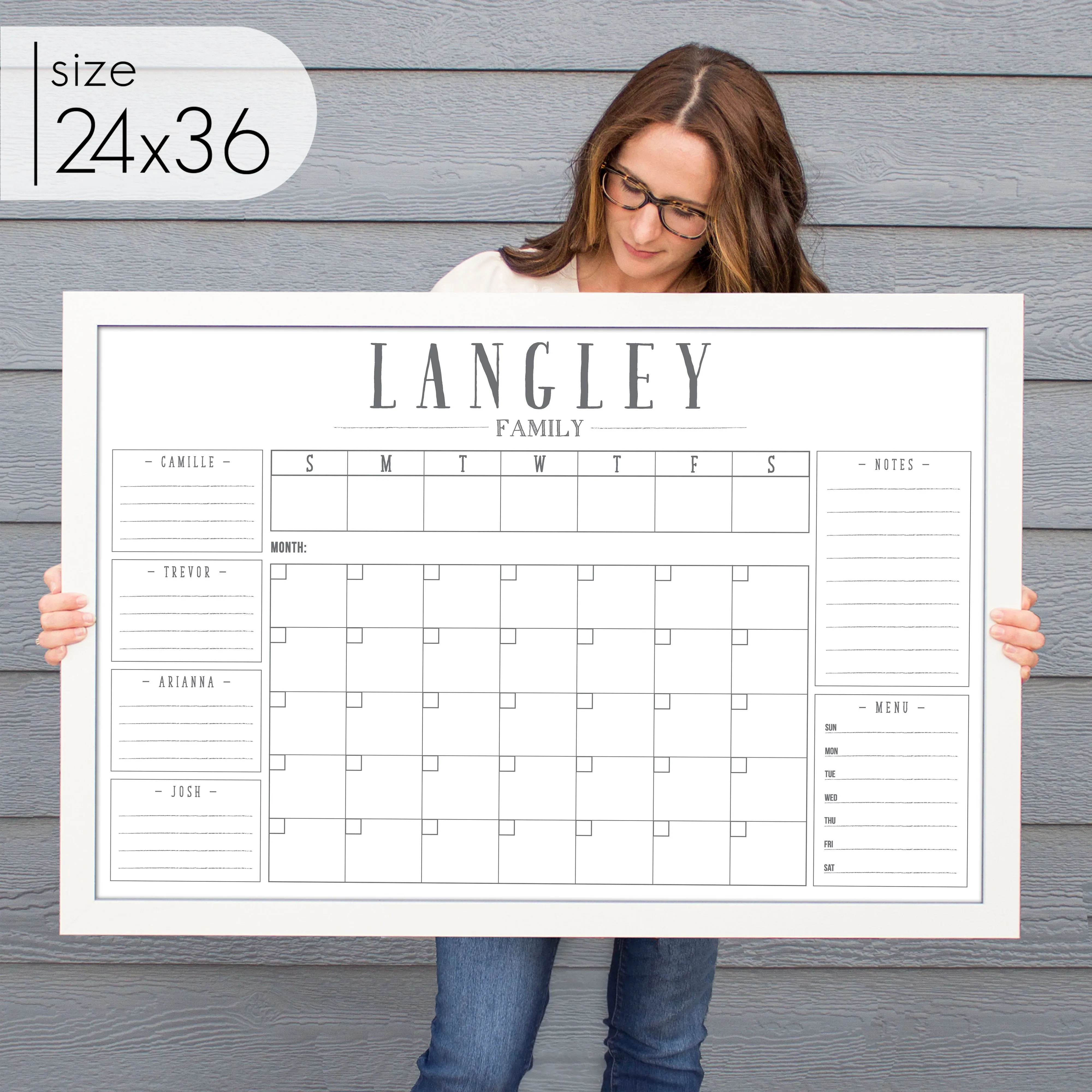 Week & Month Combo Framed Whiteboard   6 sections | Horizontal Swanson