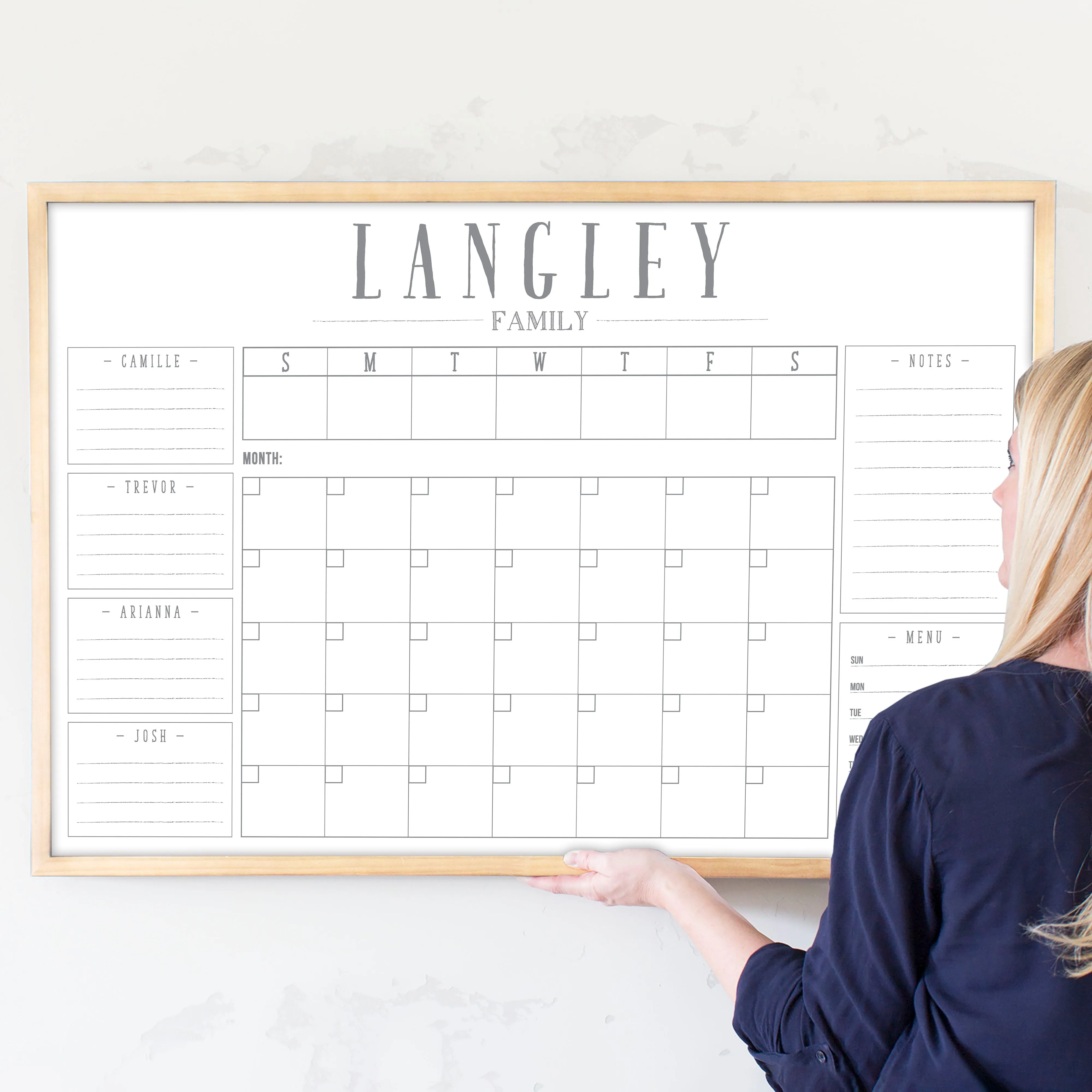 Week & Month Combo Framed Whiteboard   6 sections | Horizontal Swanson