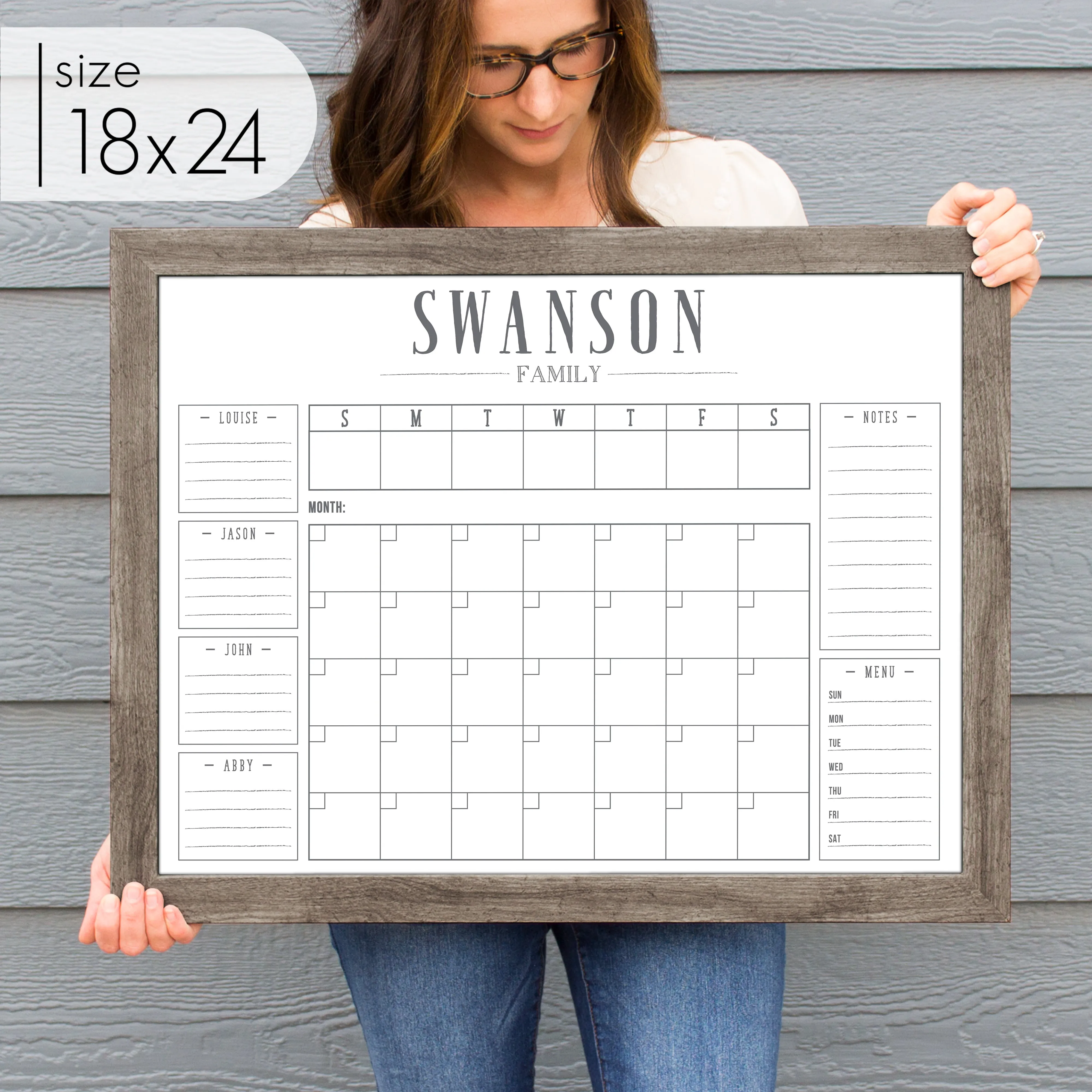 Week & Month Combo Framed Whiteboard   6 sections | Horizontal Swanson