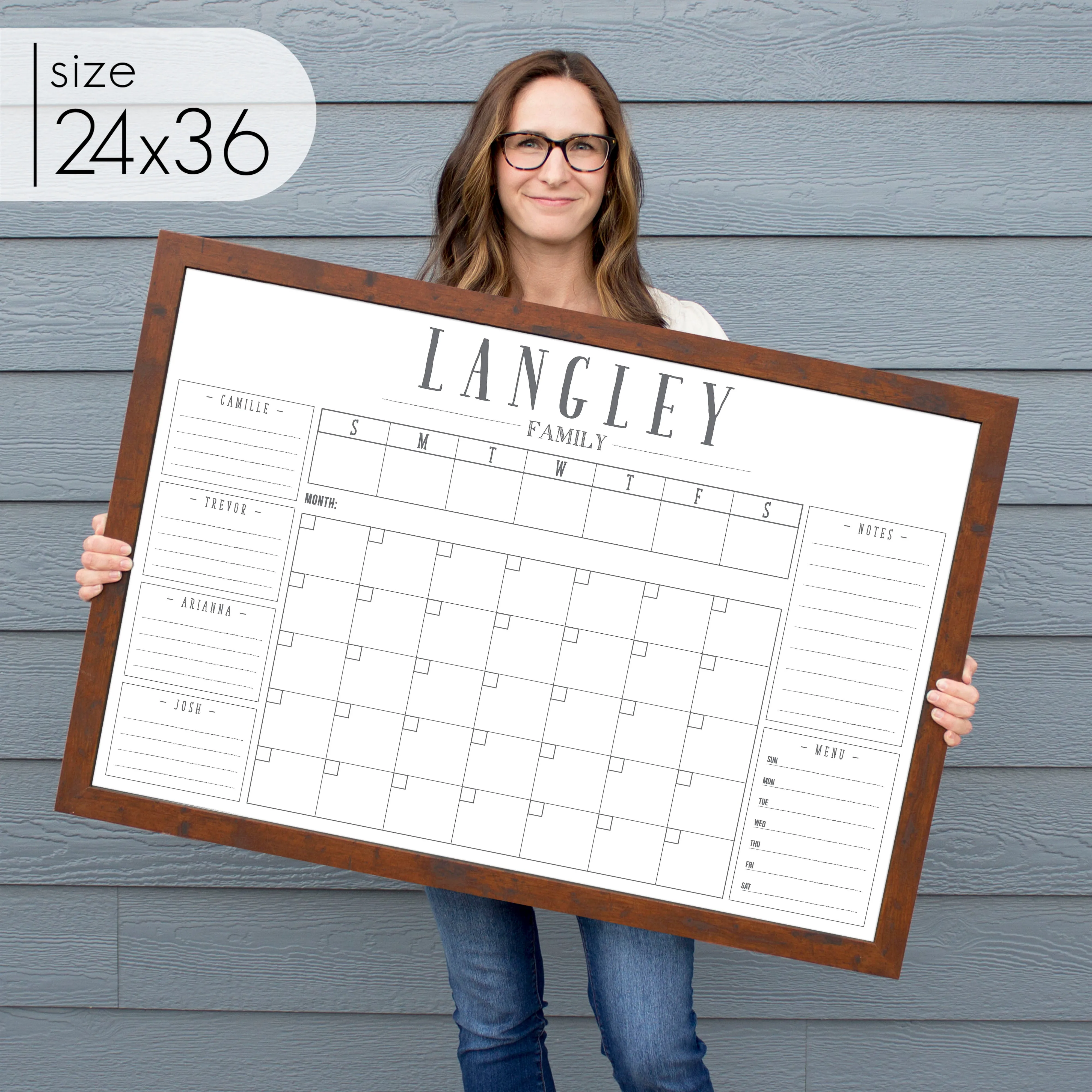 Week & Month Combo Framed Whiteboard   6 sections | Horizontal Swanson
