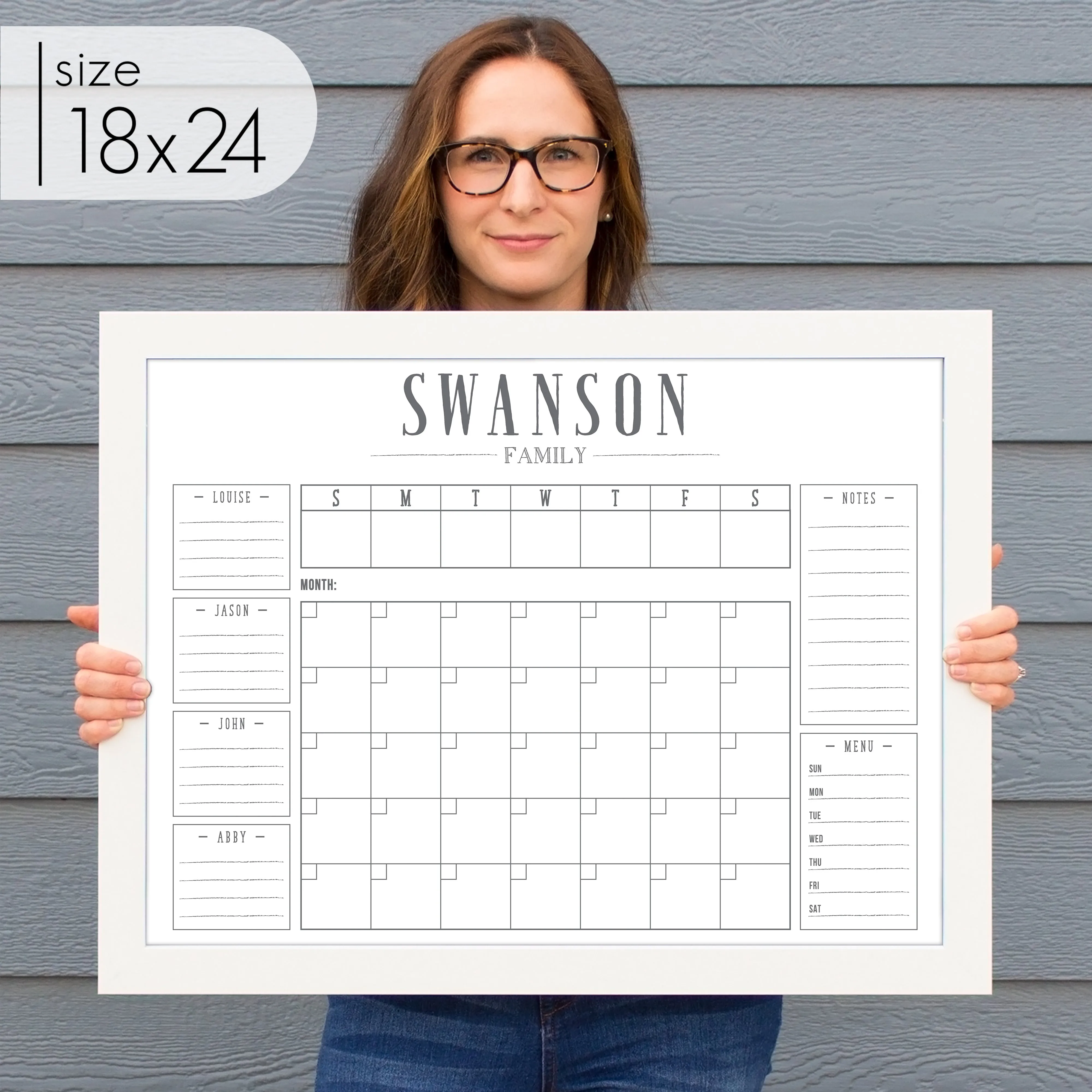 Week & Month Combo Framed Whiteboard   6 sections | Horizontal Swanson