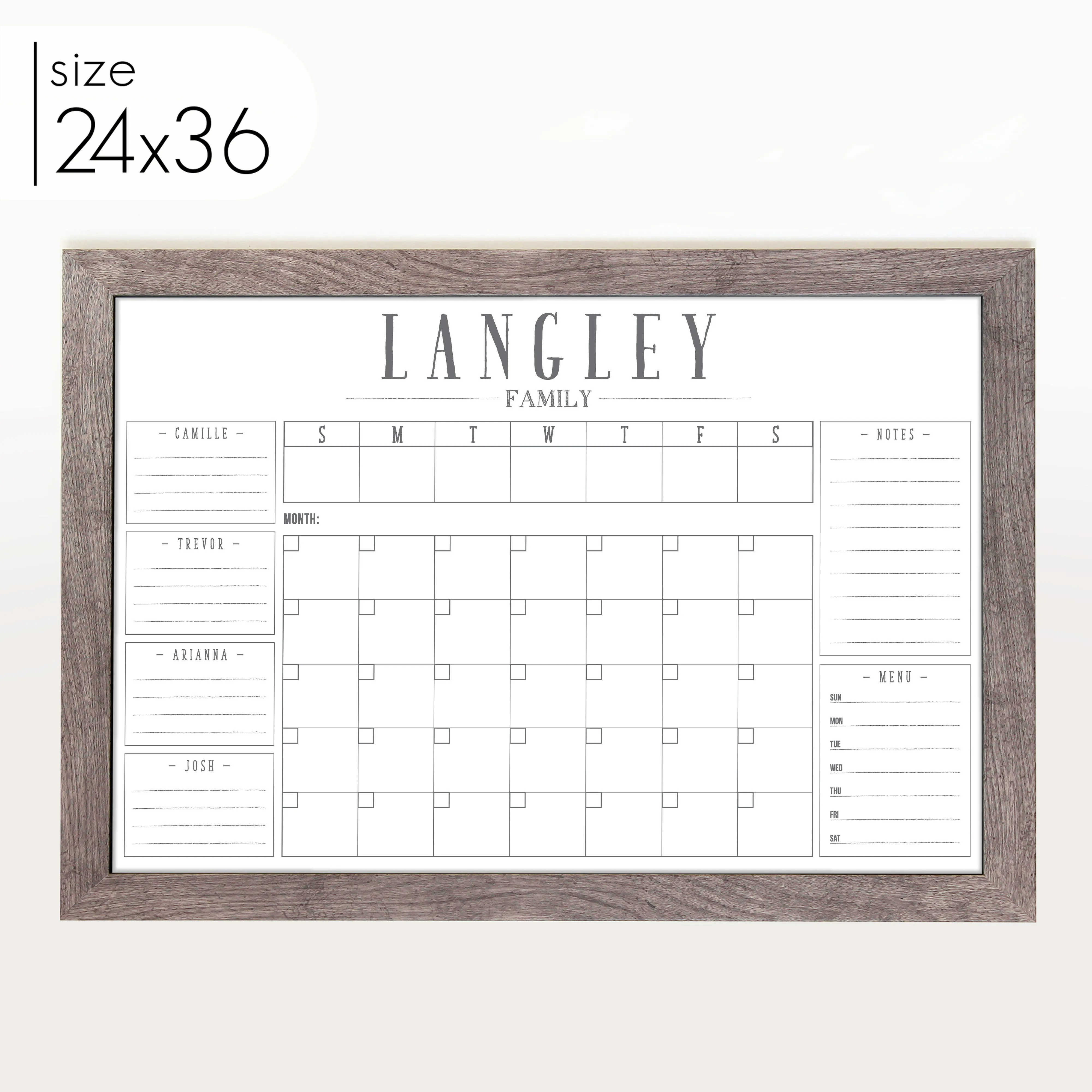 Week & Month Combo Framed Whiteboard   6 sections | Horizontal Swanson