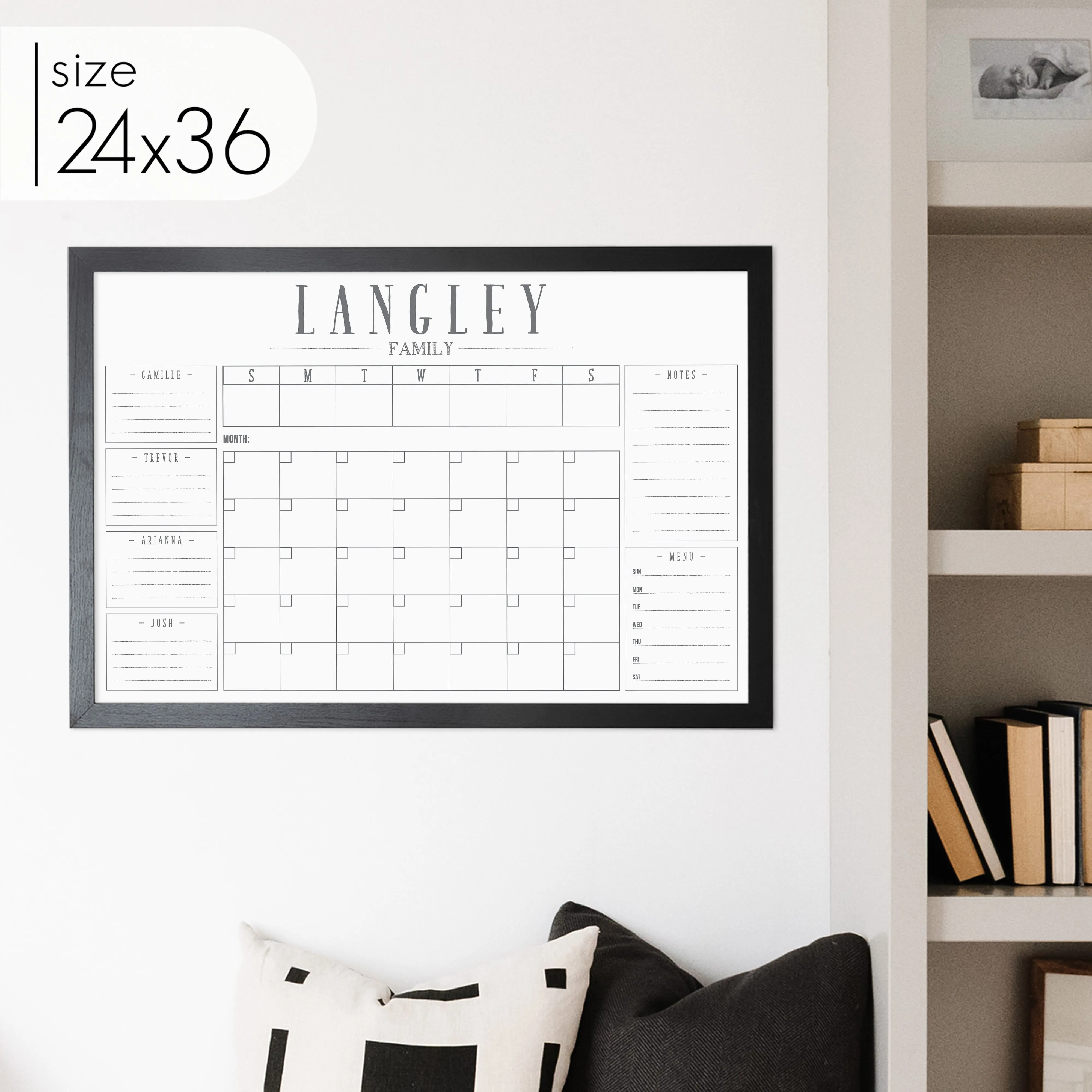 Week & Month Combo Framed Whiteboard   6 sections | Horizontal Swanson