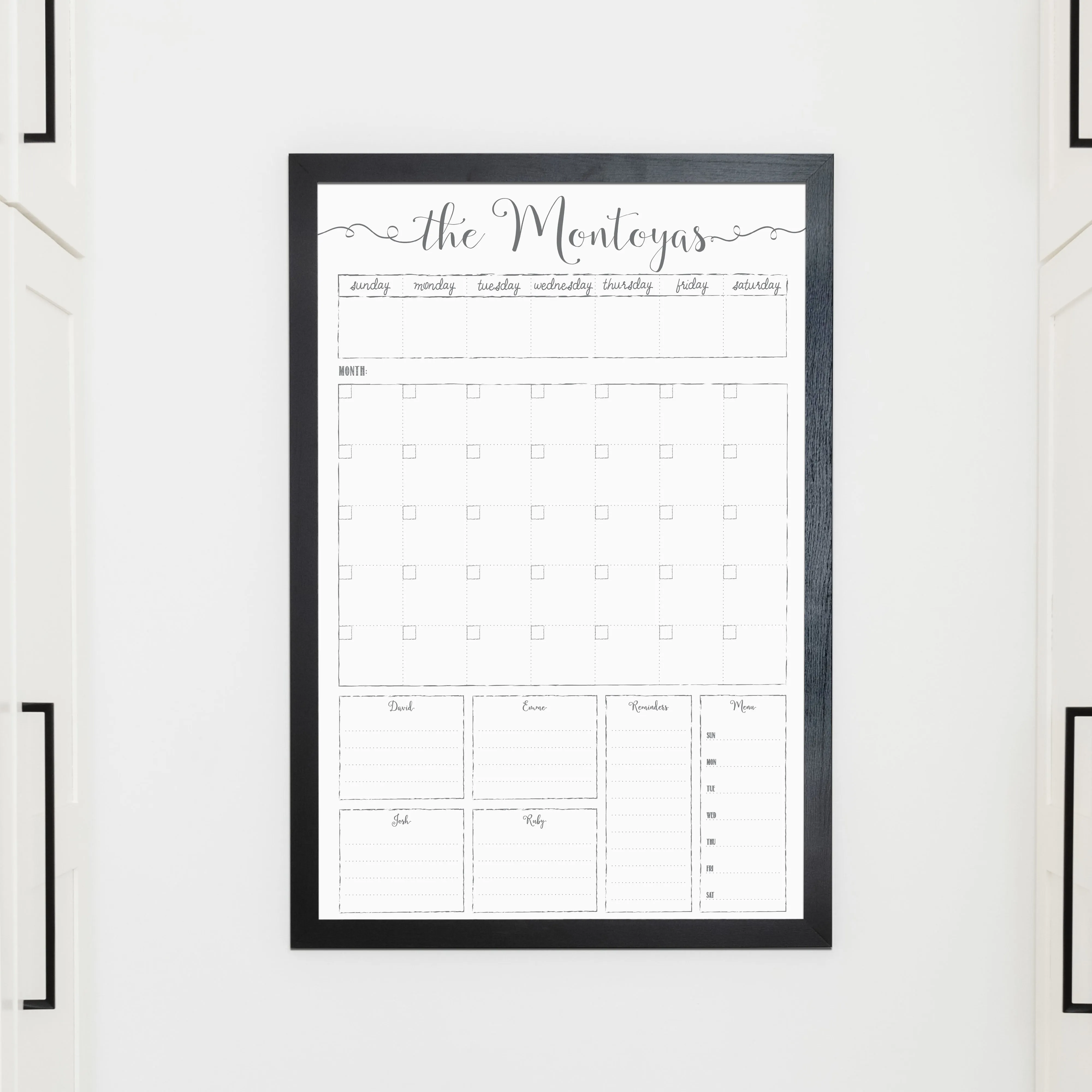 Week & Month Combo Framed Whiteboard   6 sections | Vertical Knope
