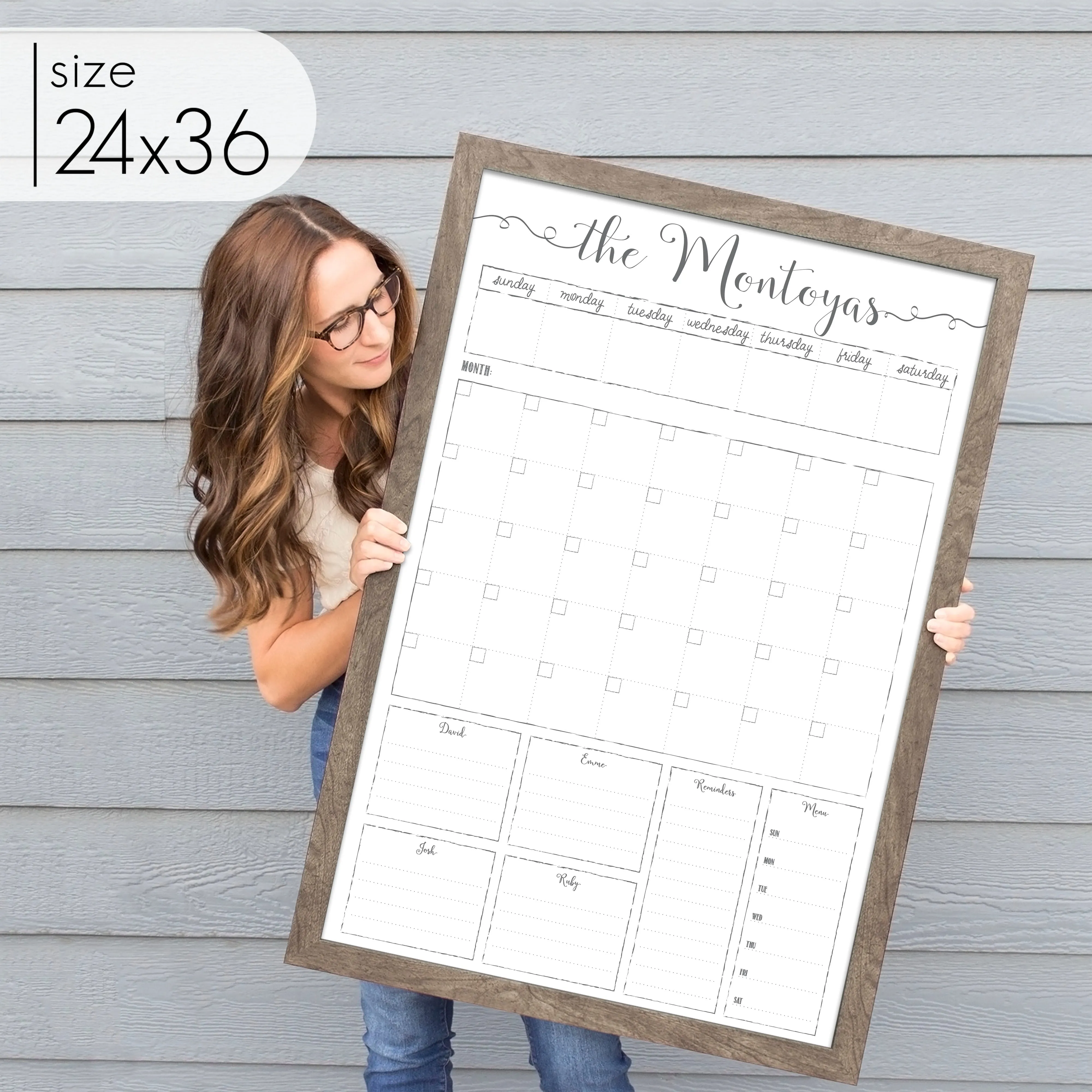 Week & Month Combo Framed Whiteboard   6 sections | Vertical Knope