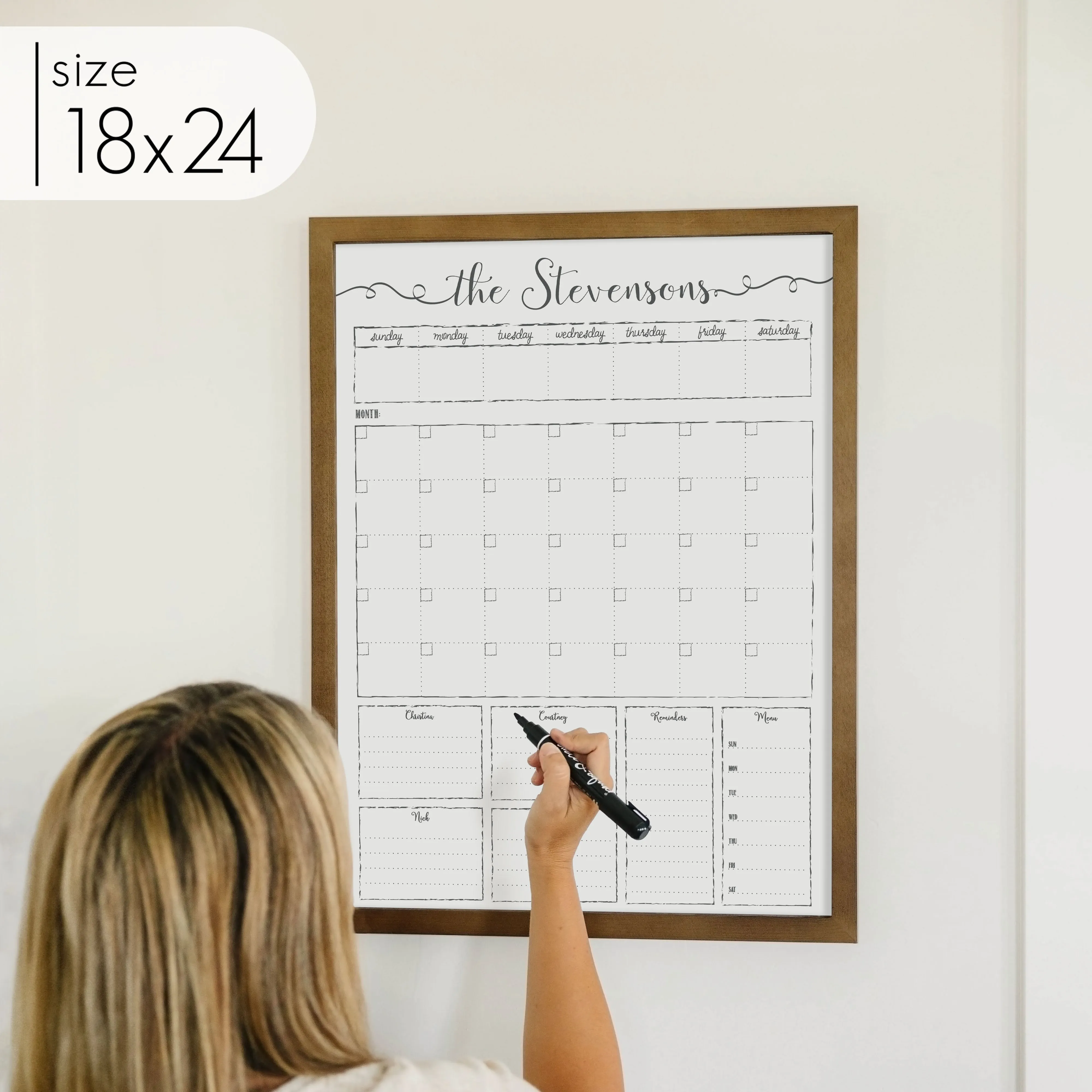 Week & Month Combo Framed Whiteboard   6 sections | Vertical Knope