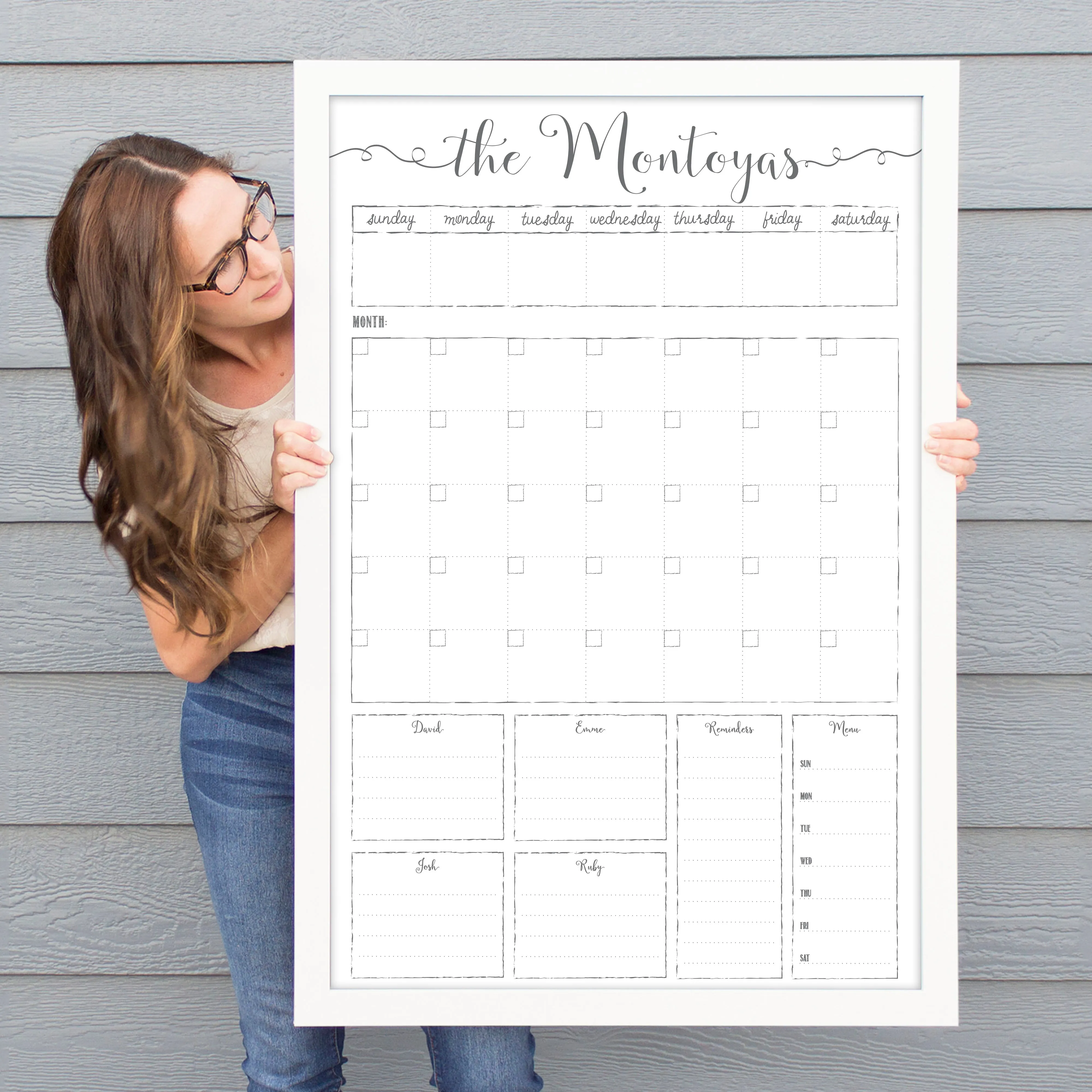 Week & Month Combo Framed Whiteboard   6 sections | Vertical Knope