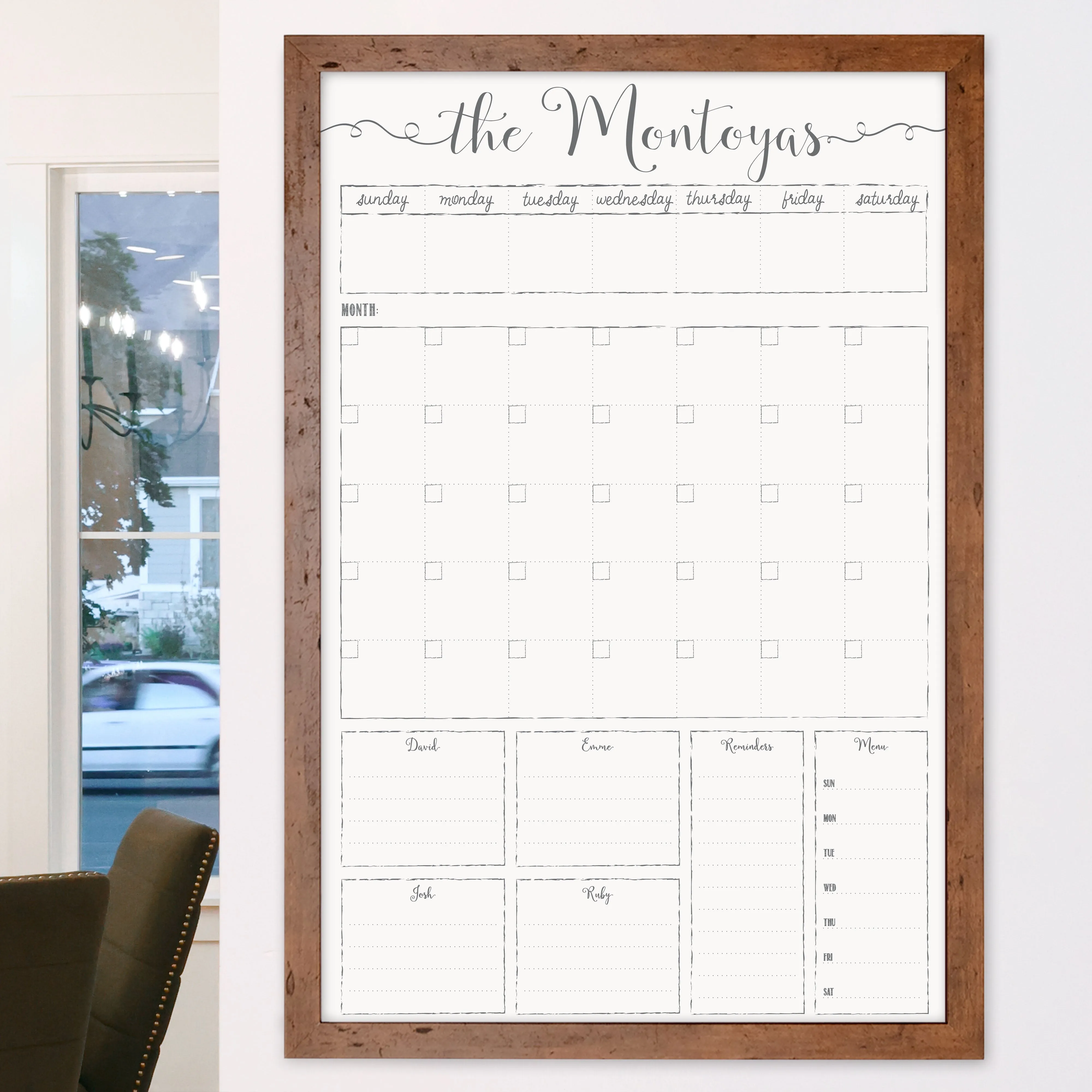 Week & Month Combo Framed Whiteboard   6 sections | Vertical Knope