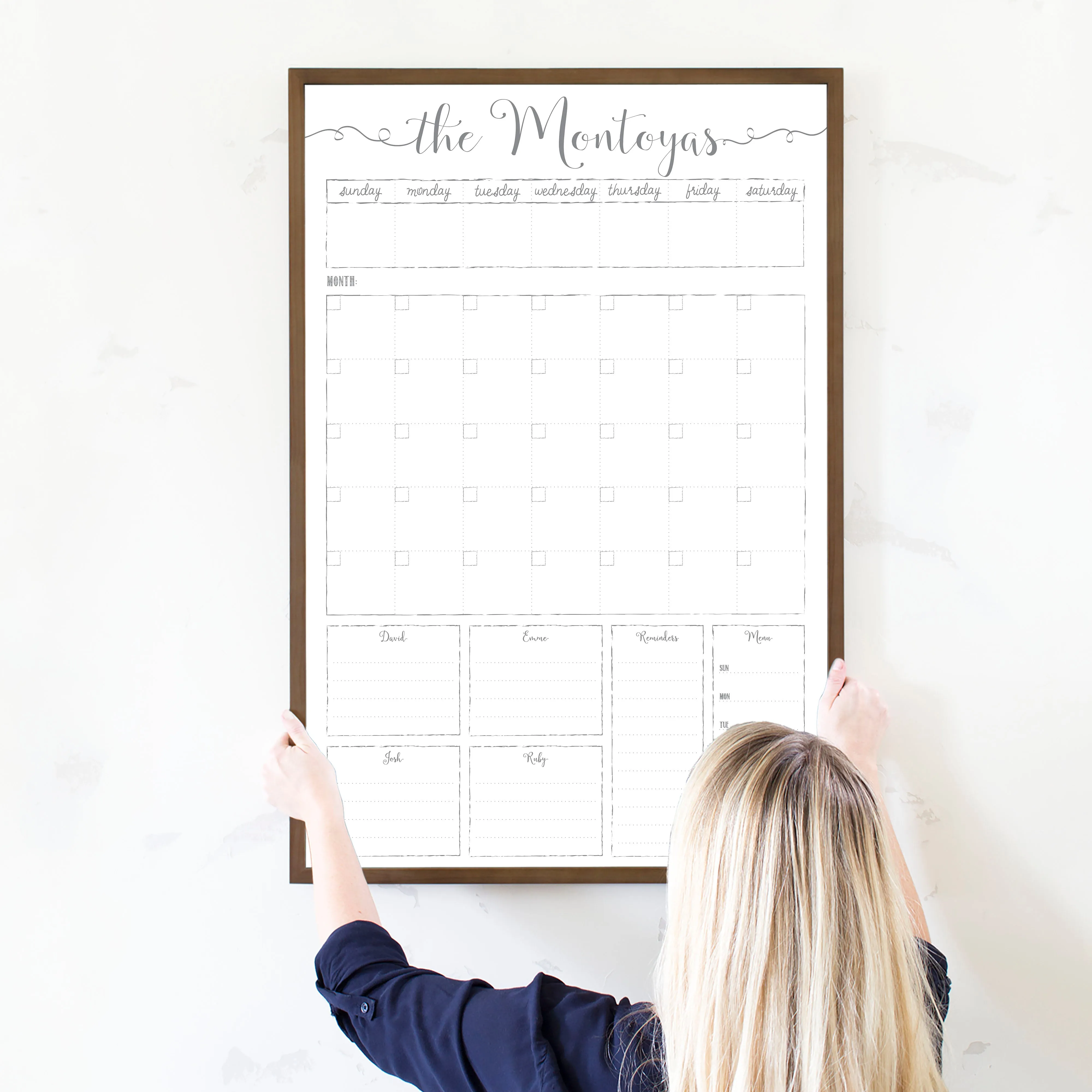 Week & Month Combo Framed Whiteboard   6 sections | Vertical Knope