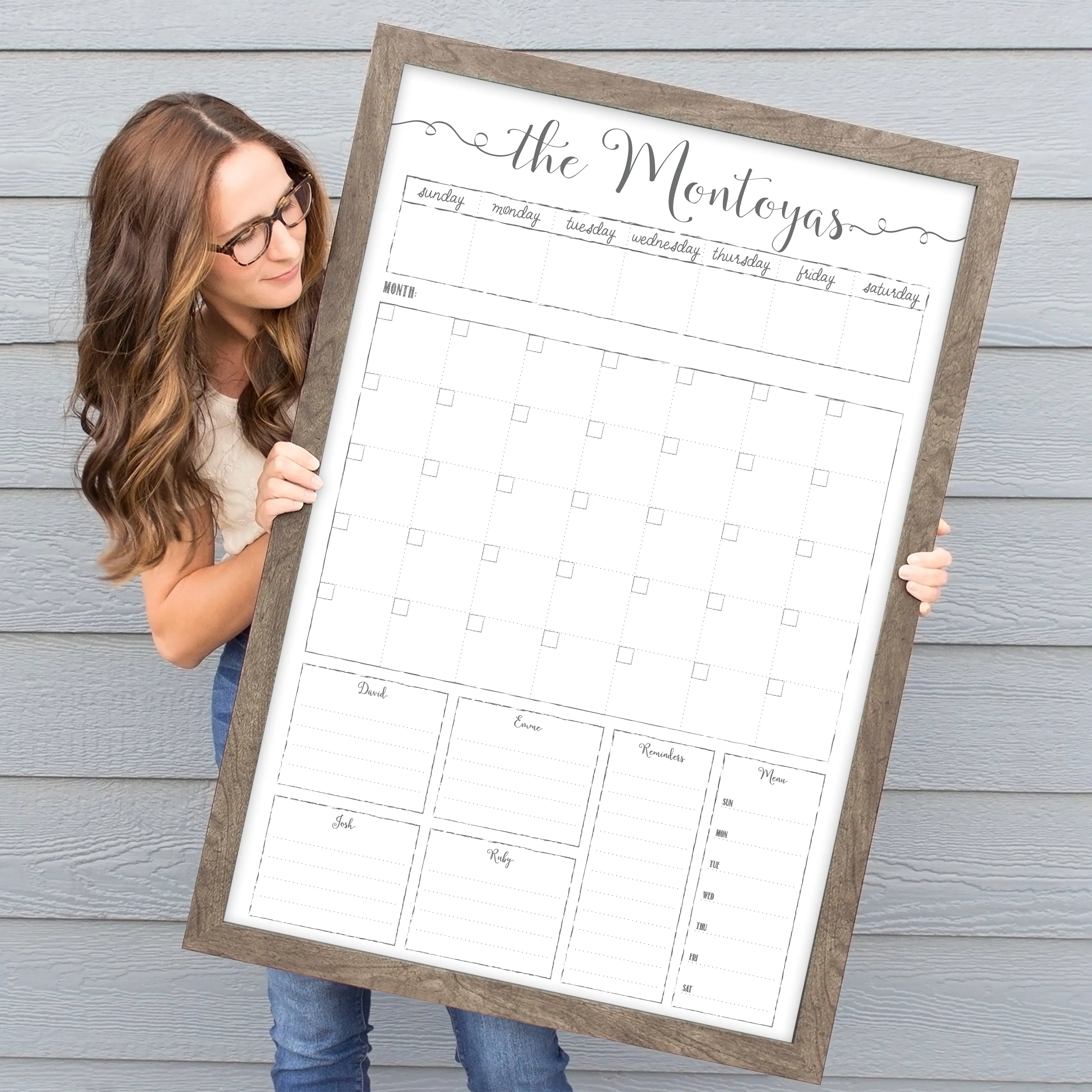 Week & Month Combo Framed Whiteboard   6 sections | Vertical Knope