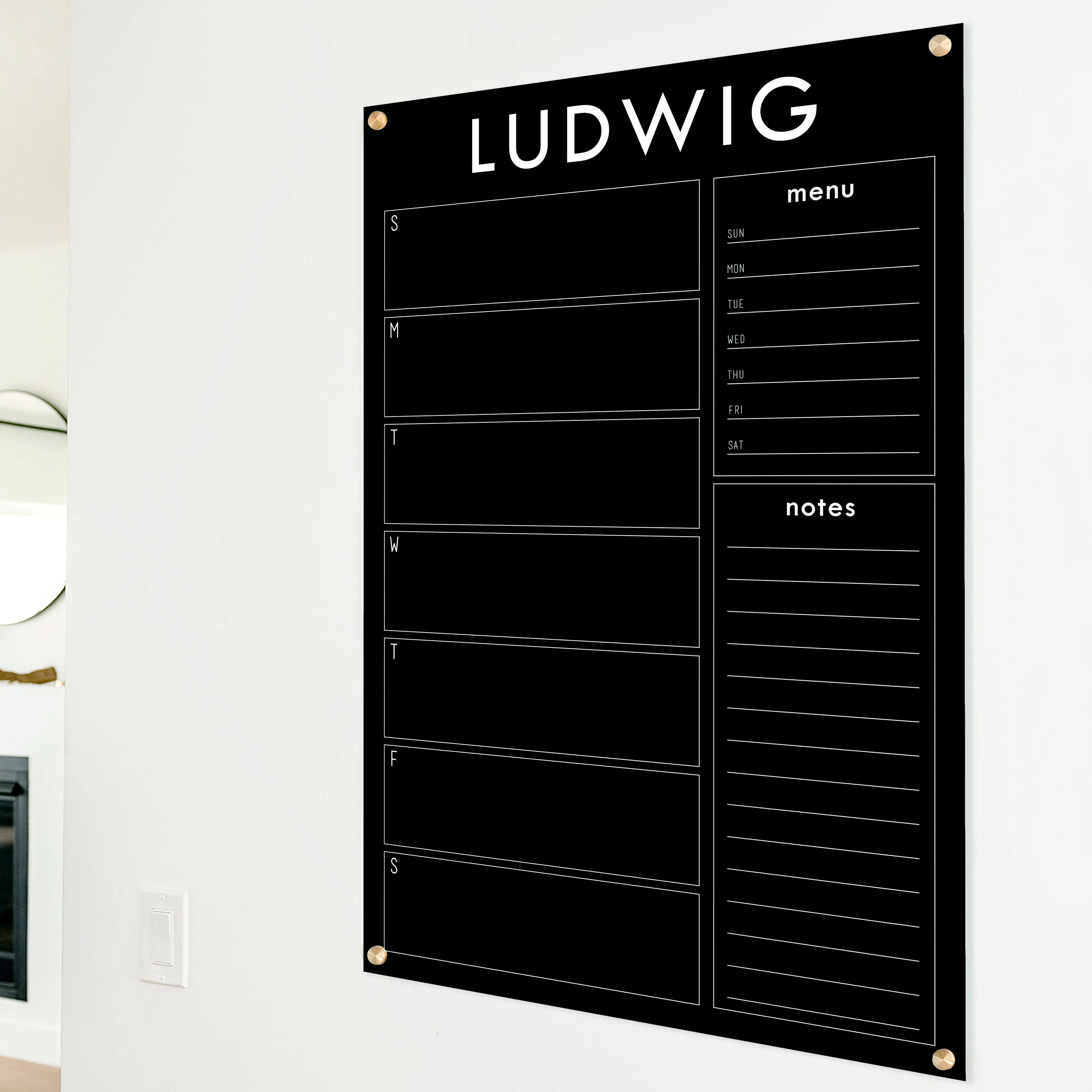 Weekly Black Acrylic Calendar   2 Sections | Vertical Craig