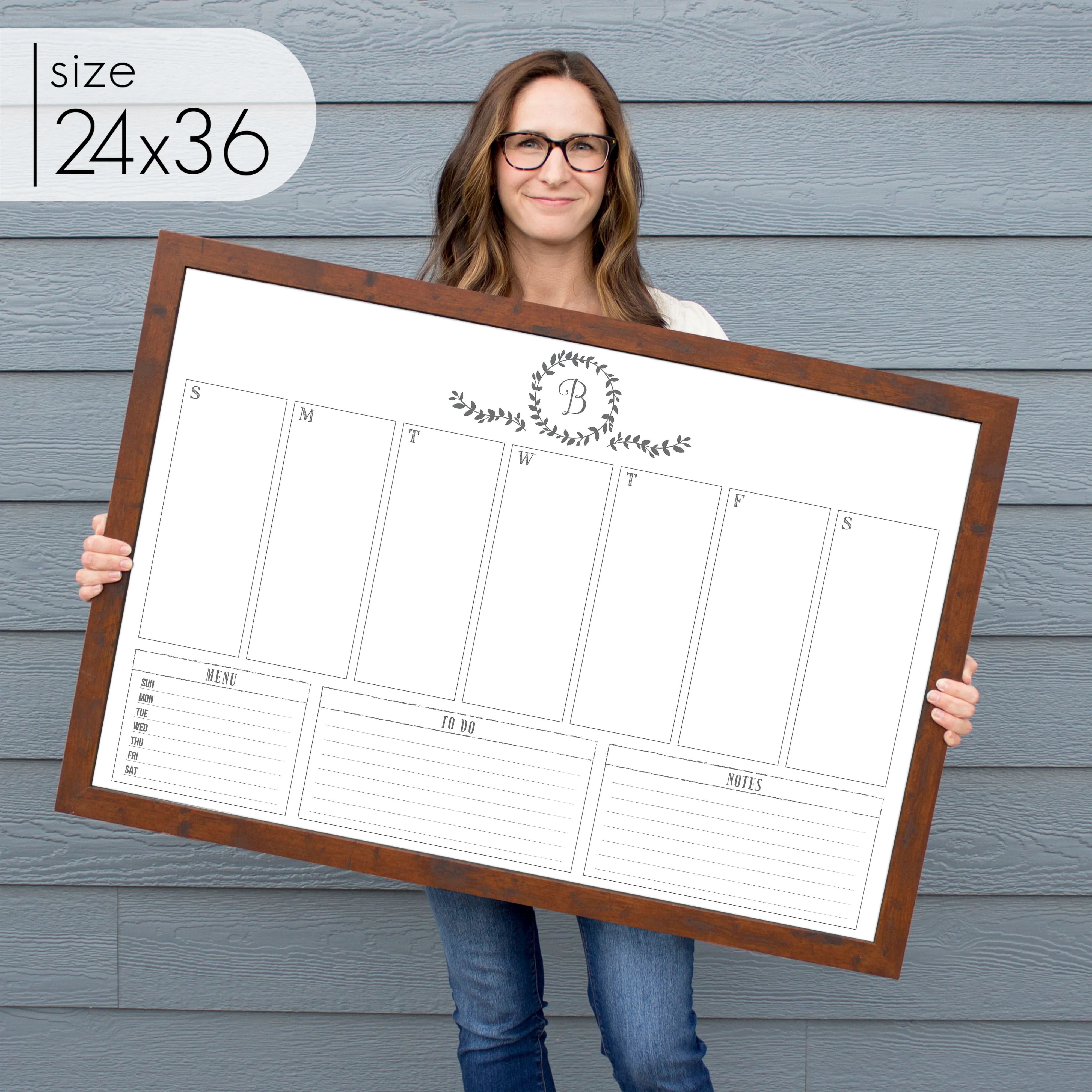 Weekly Framed Whiteboard Calendar   3 sections | Horizontal Donna