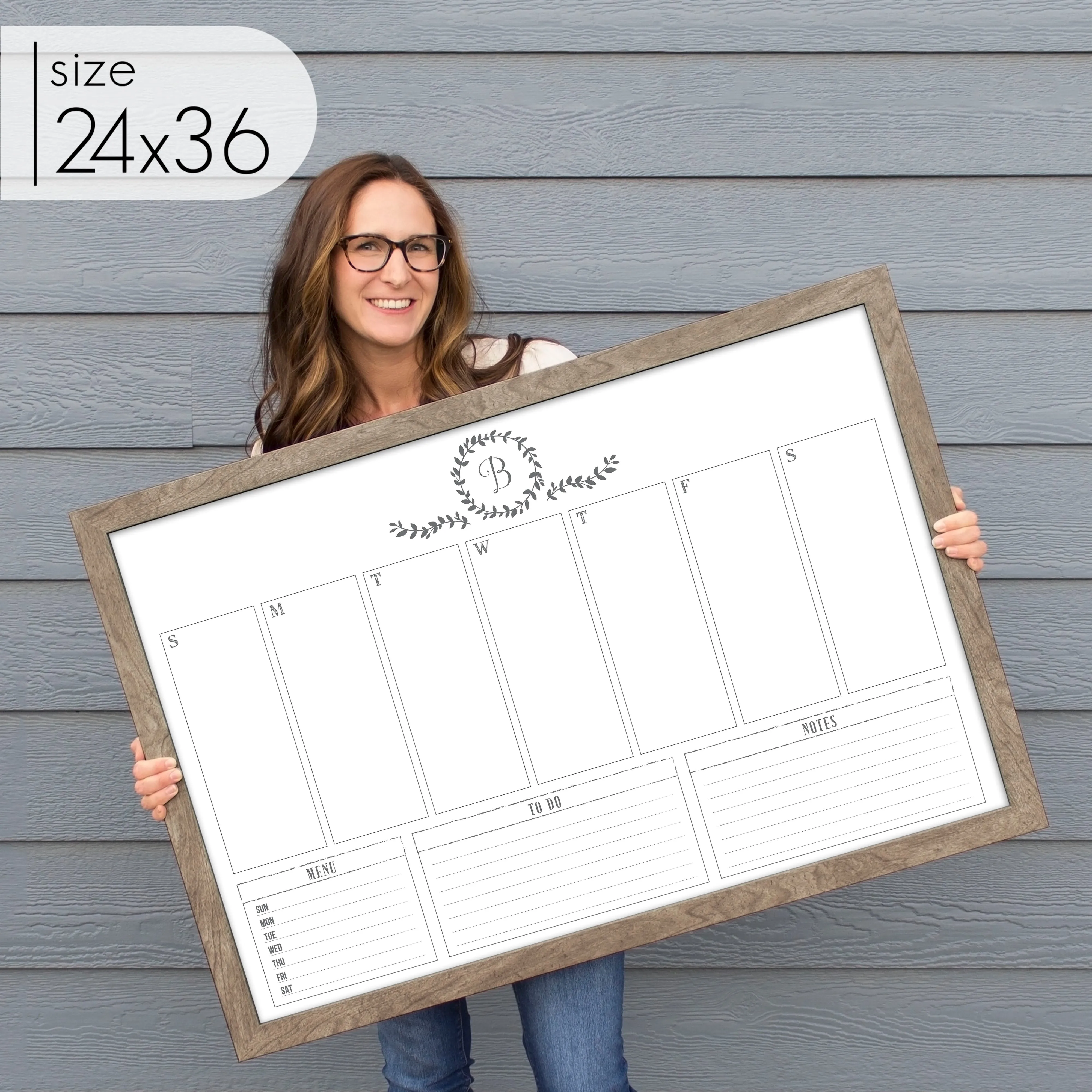 Weekly Framed Whiteboard Calendar   3 sections | Horizontal Donna