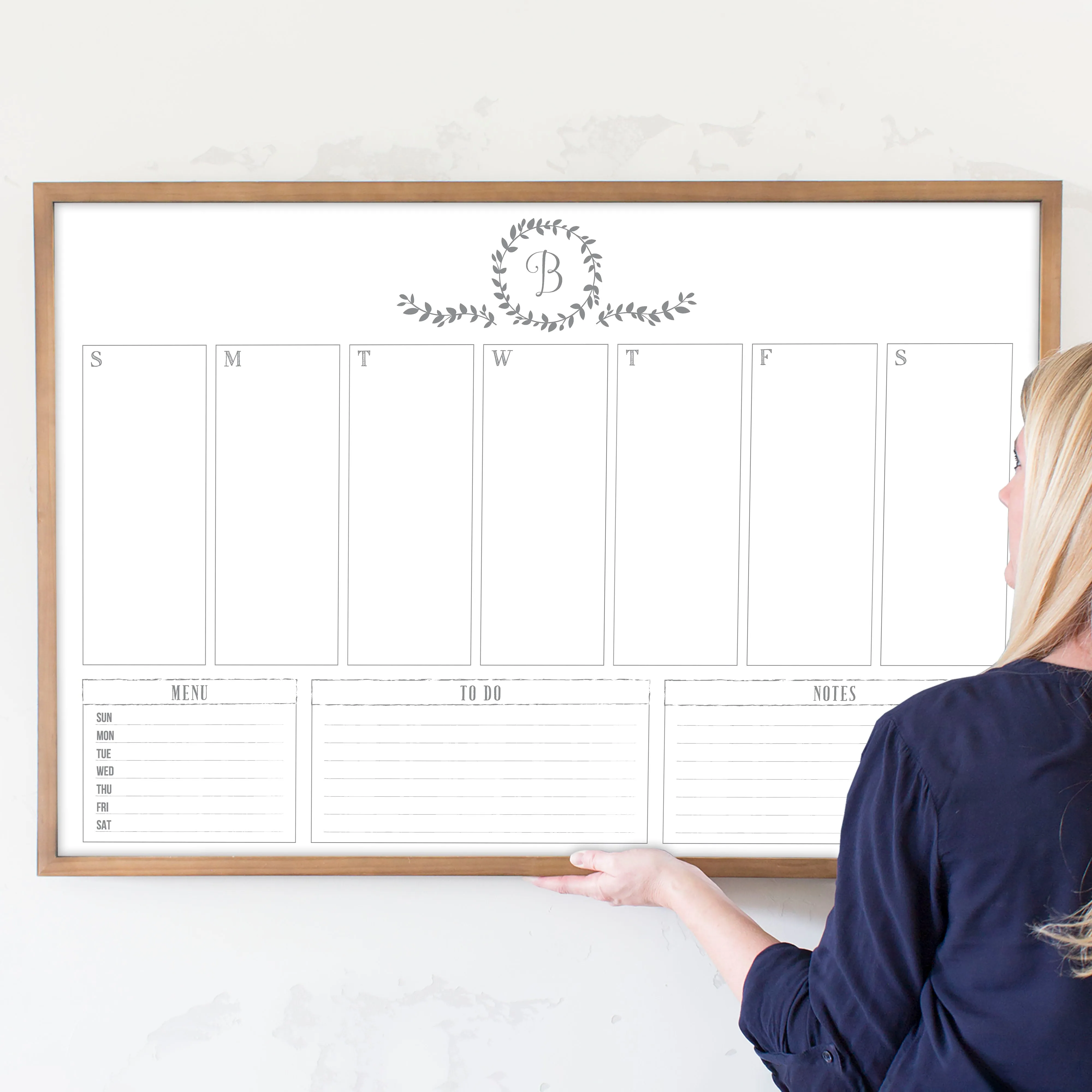 Weekly Framed Whiteboard Calendar   3 sections | Horizontal Donna