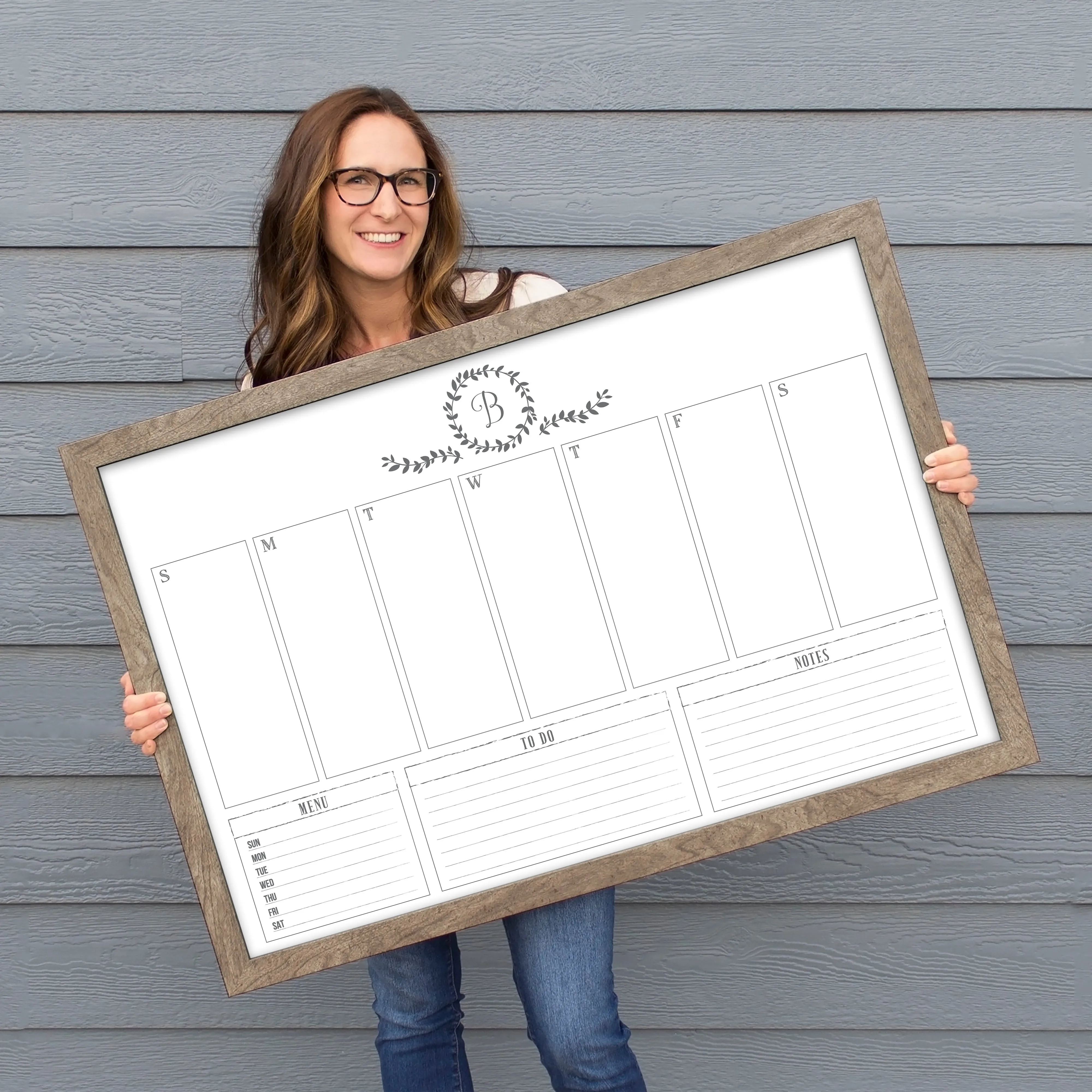 Weekly Framed Whiteboard Calendar   3 sections | Horizontal Donna