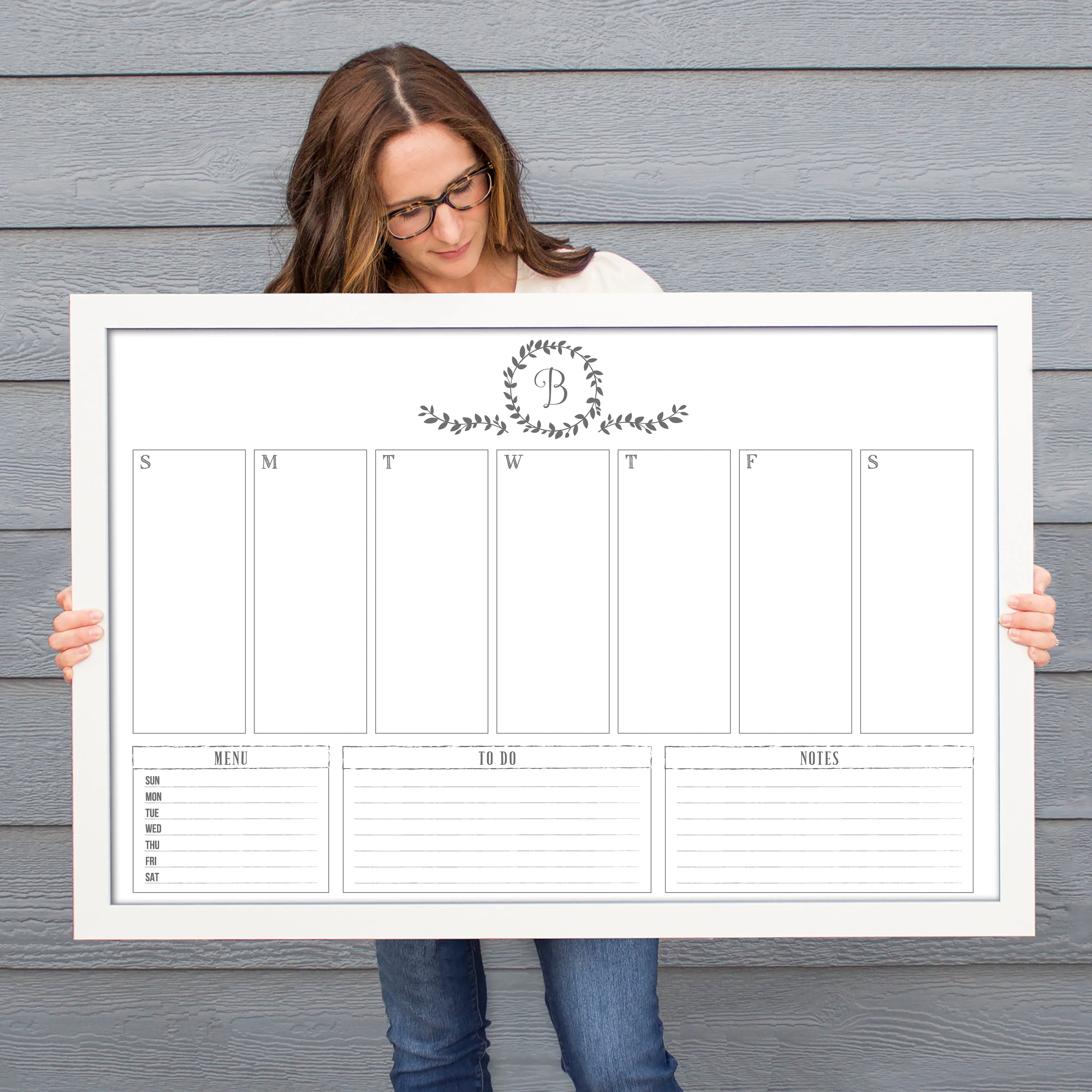 Weekly Framed Whiteboard Calendar   3 sections | Horizontal Donna