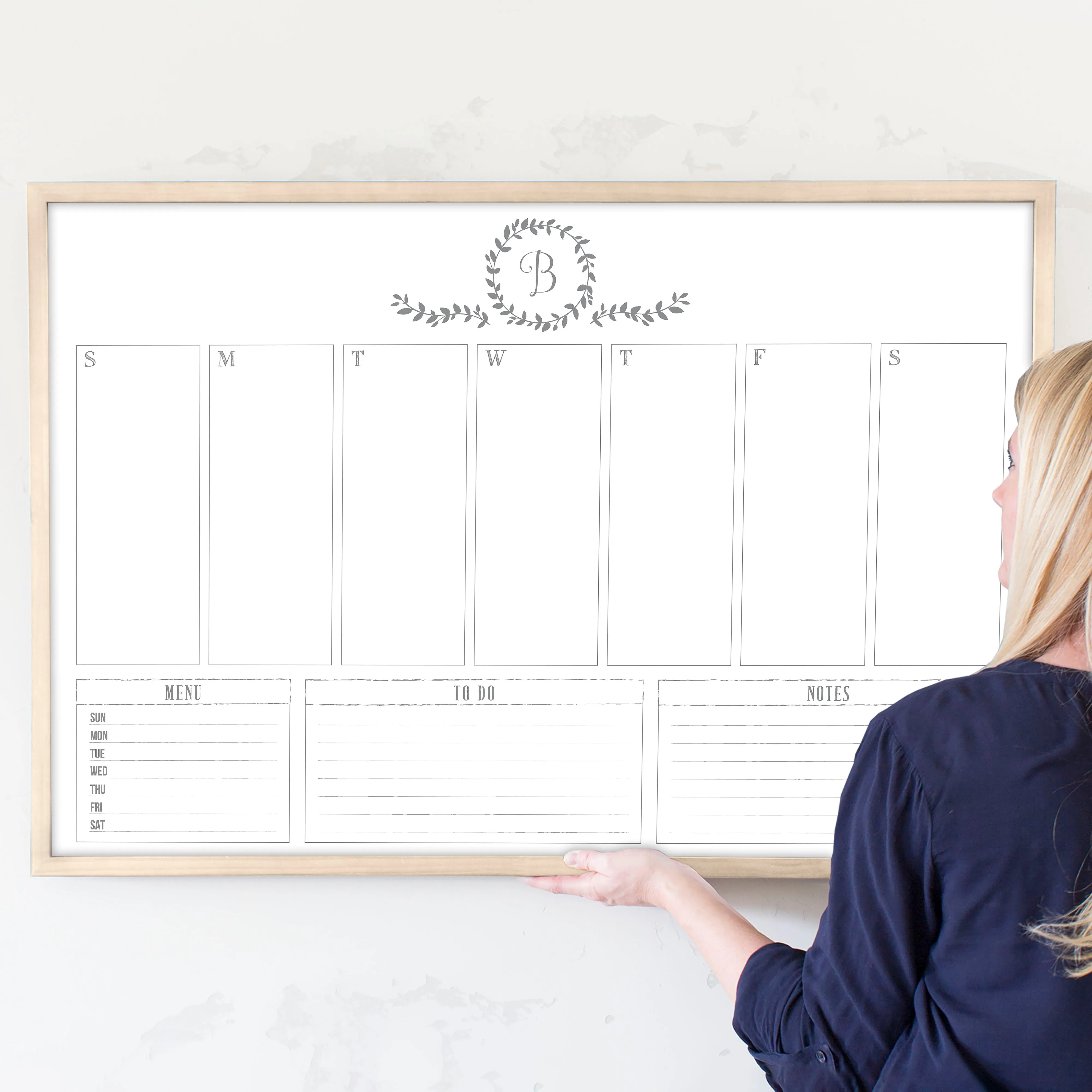 Weekly Framed Whiteboard Calendar   3 sections | Horizontal Donna
