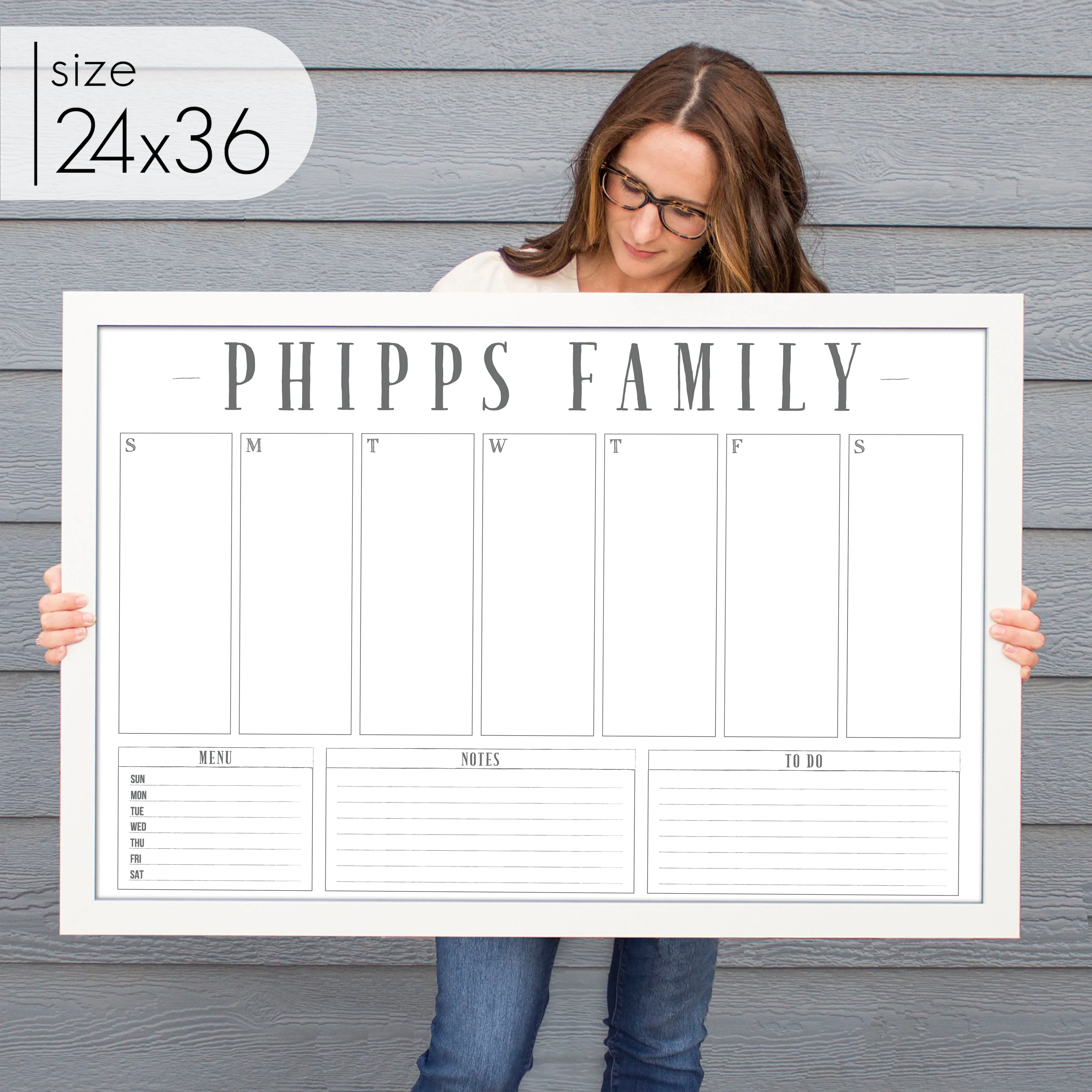 Weekly Framed Whiteboard Calendar   3 sections | Horizontal Swanson