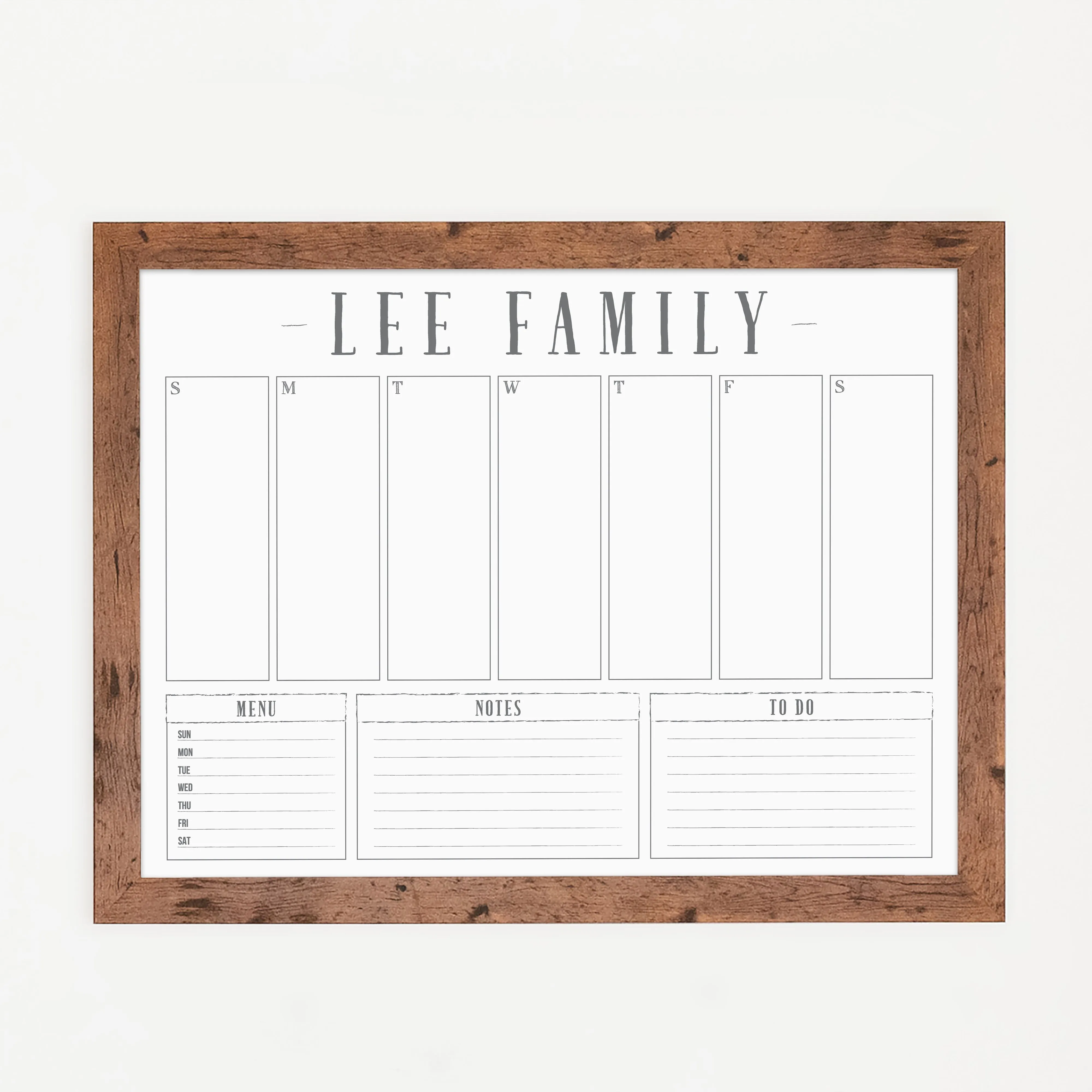 Weekly Framed Whiteboard Calendar   3 sections | Horizontal Swanson