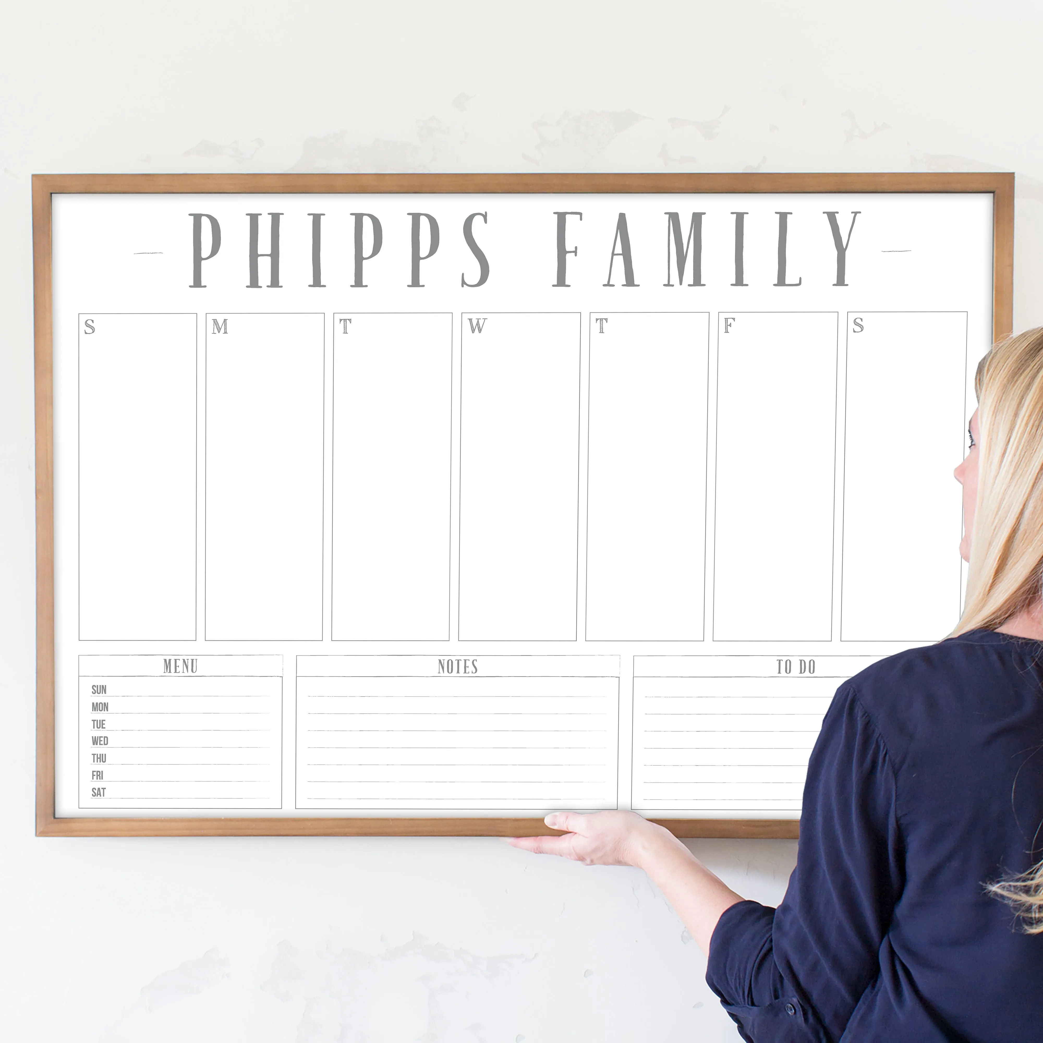 Weekly Framed Whiteboard Calendar   3 sections | Horizontal Swanson