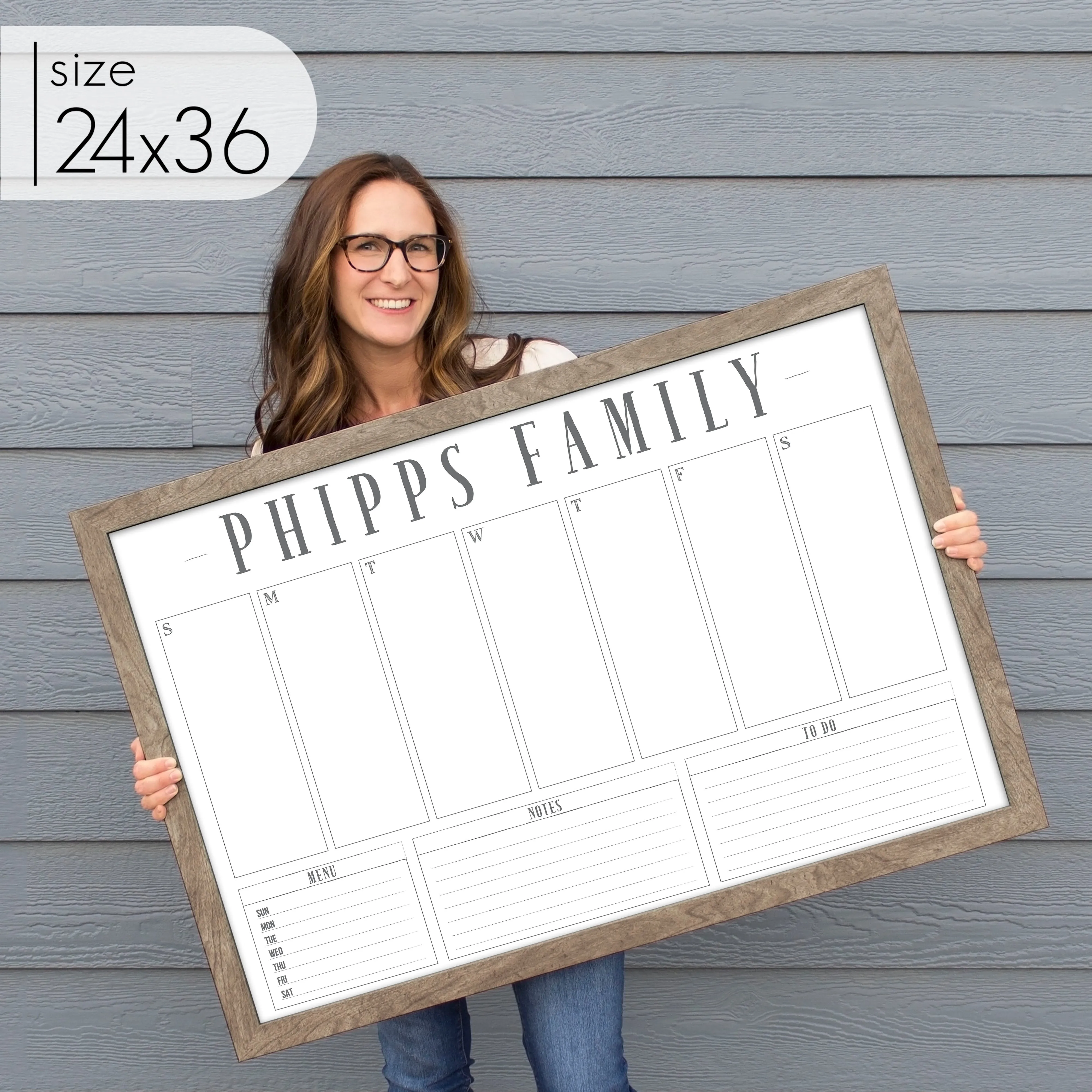 Weekly Framed Whiteboard Calendar   3 sections | Horizontal Swanson