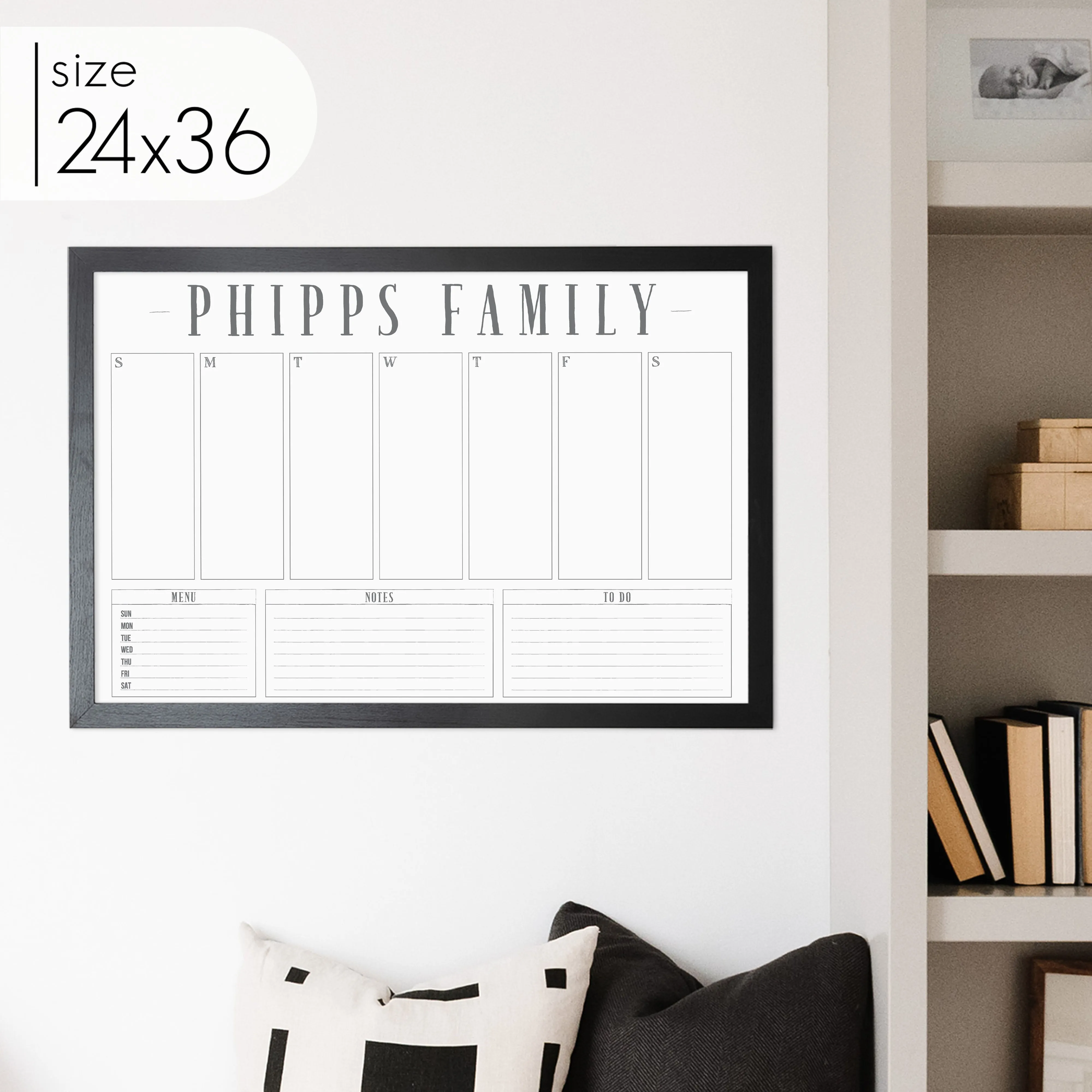 Weekly Framed Whiteboard Calendar   3 sections | Horizontal Swanson