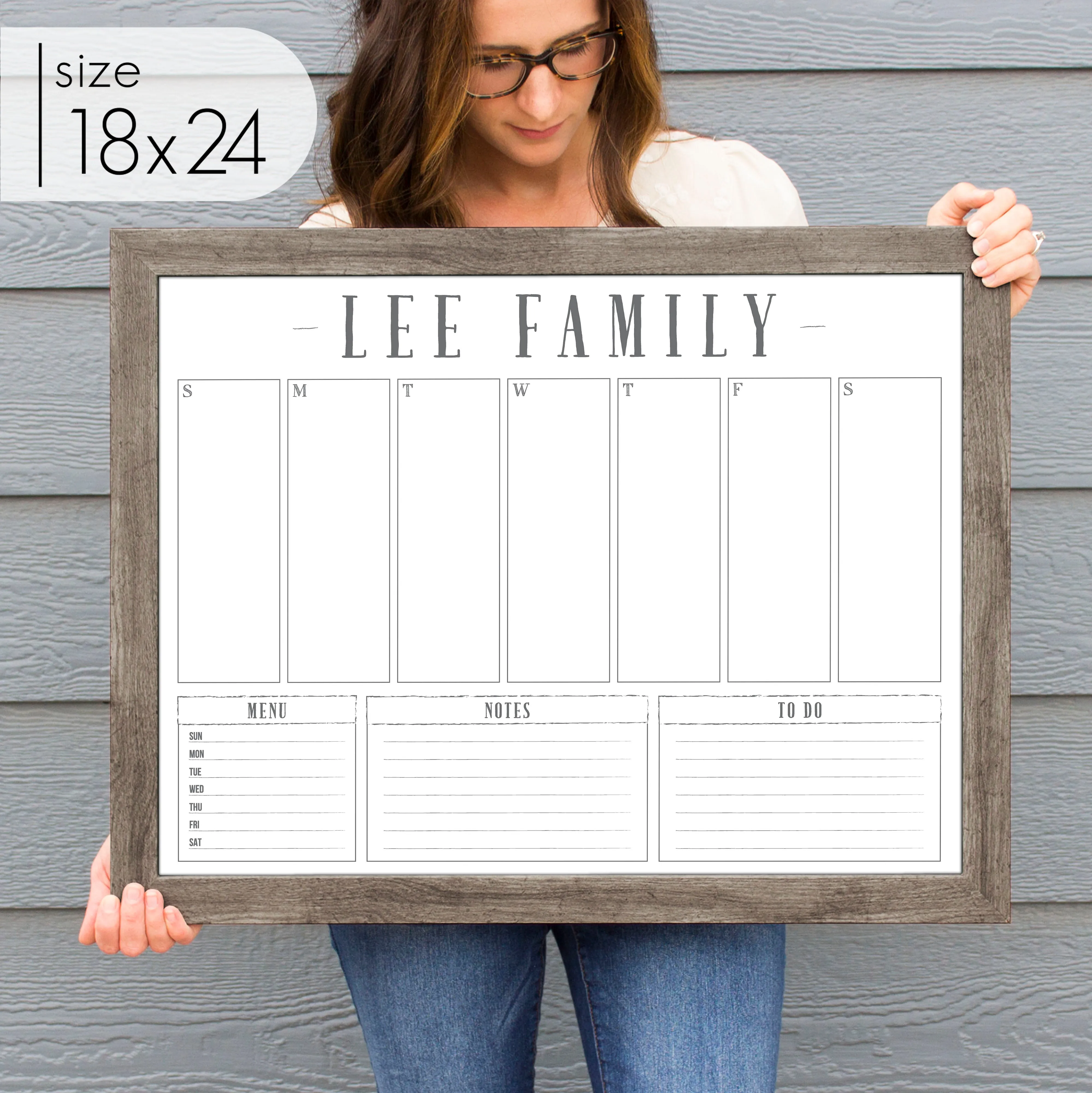 Weekly Framed Whiteboard Calendar   3 sections | Horizontal Swanson