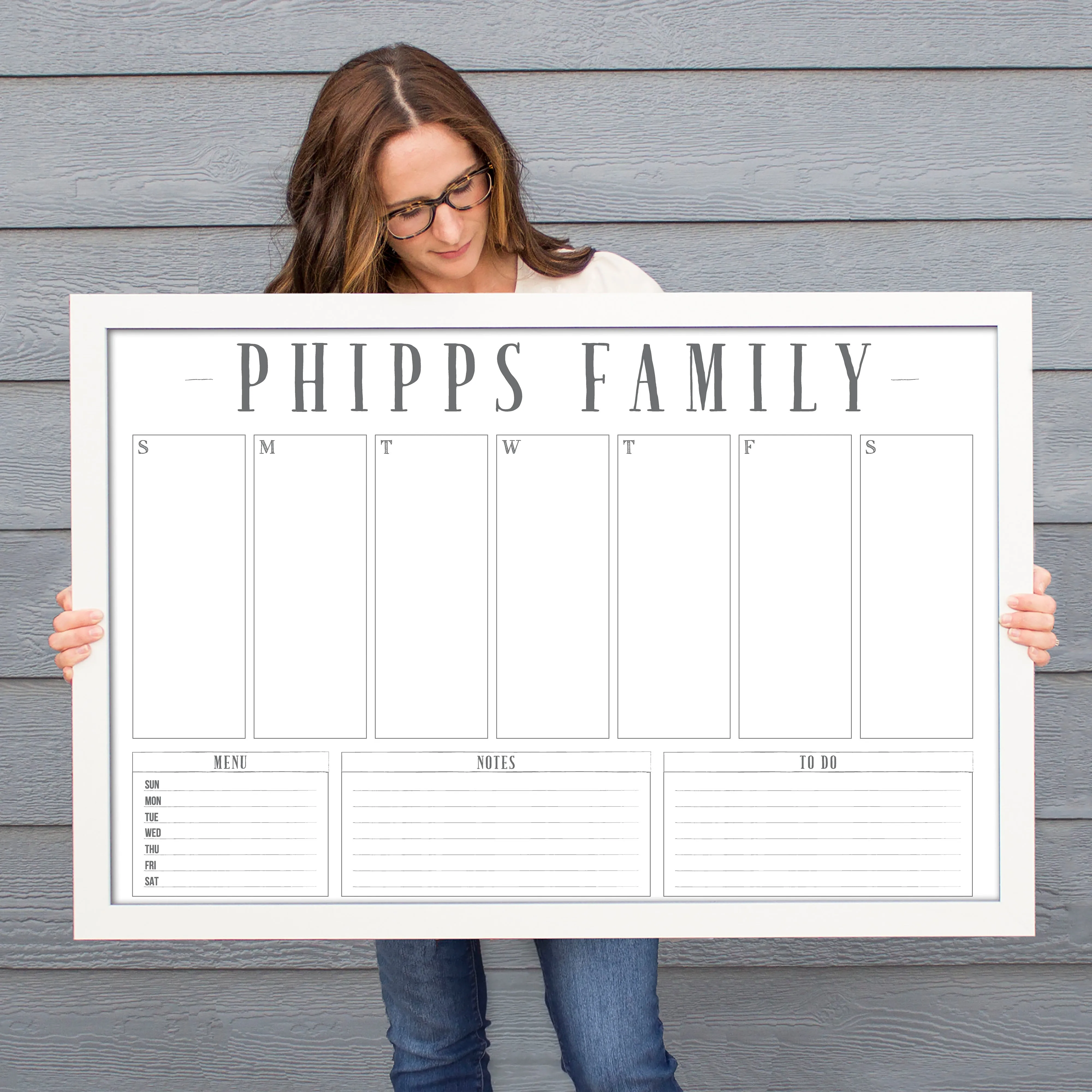 Weekly Framed Whiteboard Calendar   3 sections | Horizontal Swanson