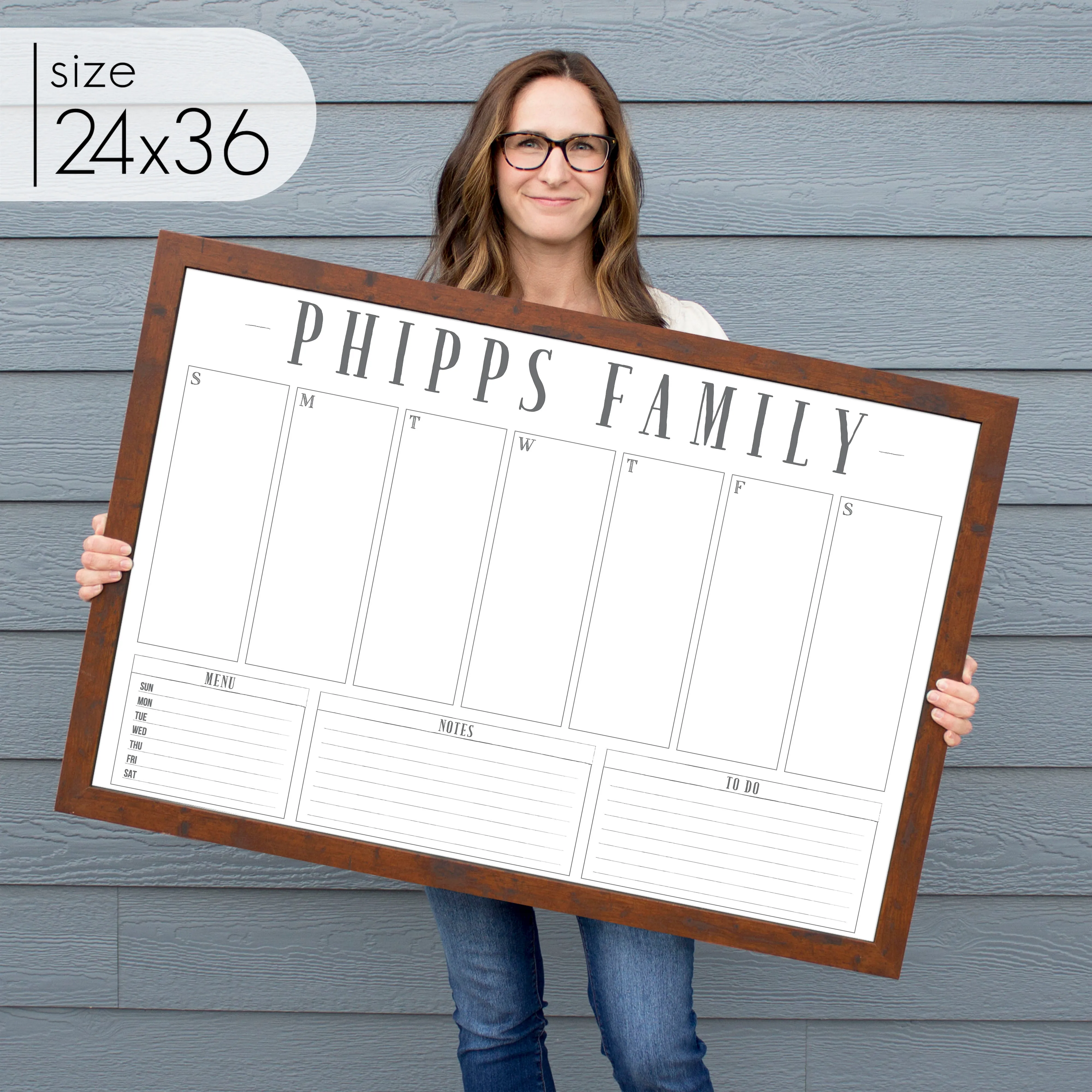 Weekly Framed Whiteboard Calendar   3 sections | Horizontal Swanson