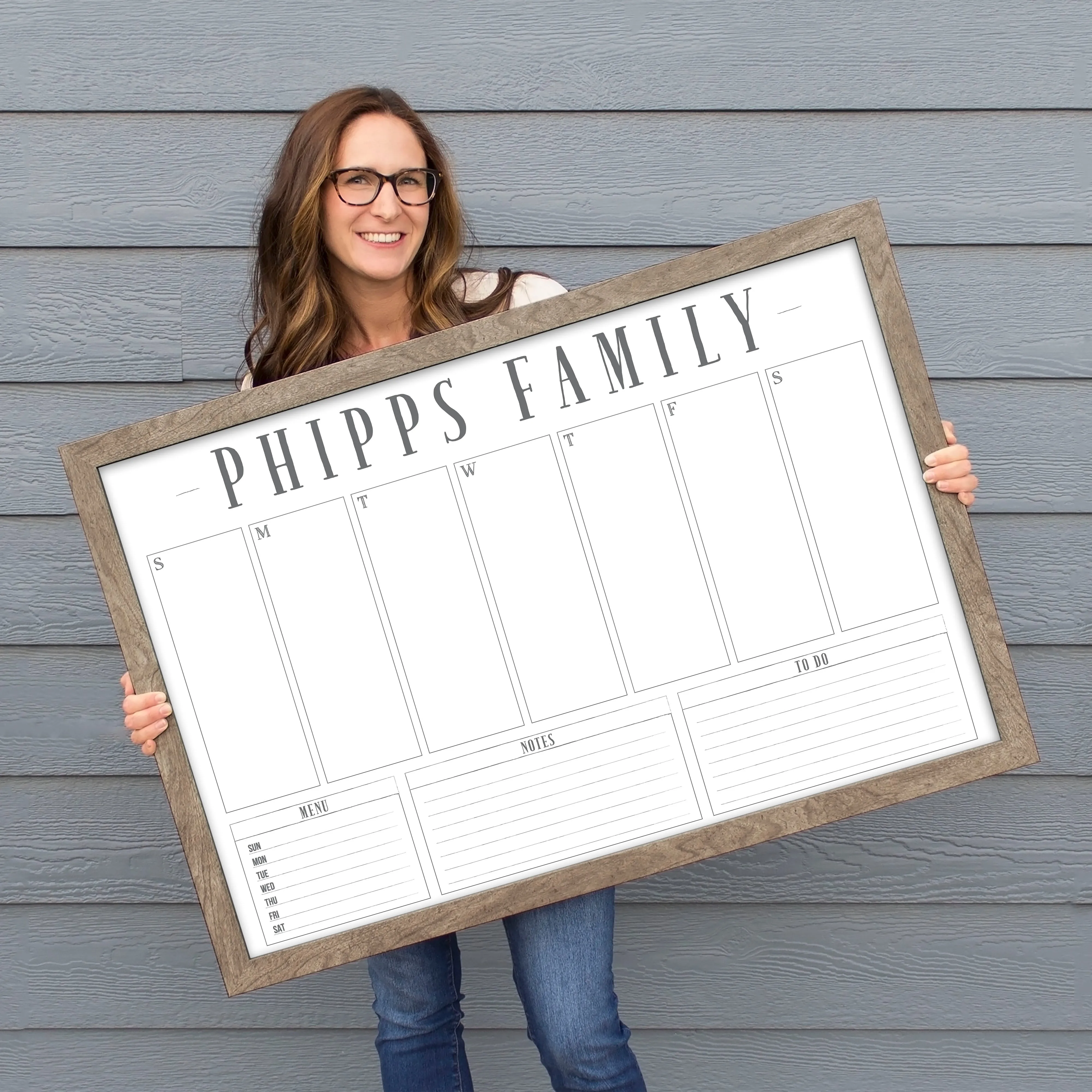 Weekly Framed Whiteboard Calendar   3 sections | Horizontal Swanson