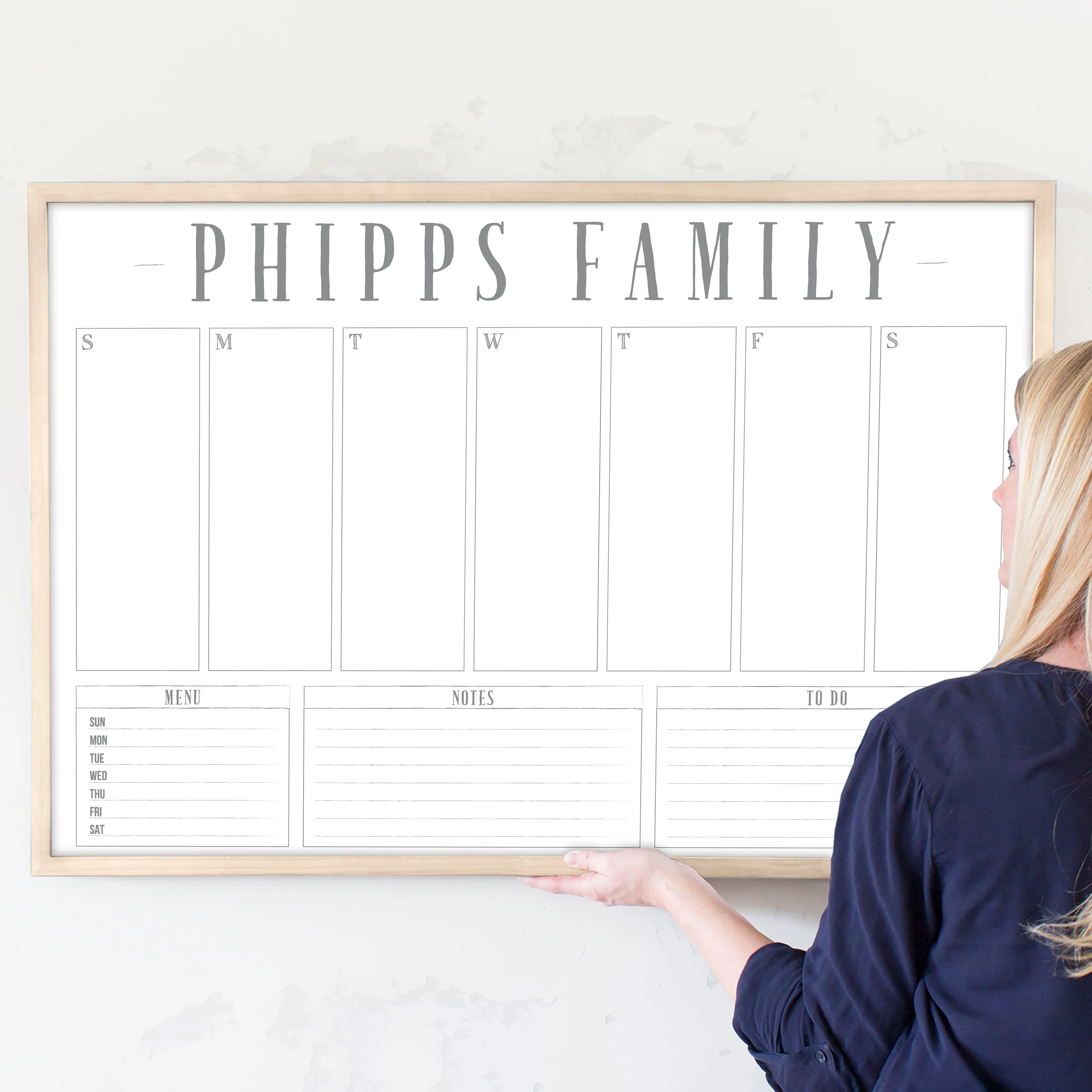 Weekly Framed Whiteboard Calendar   3 sections | Horizontal Swanson