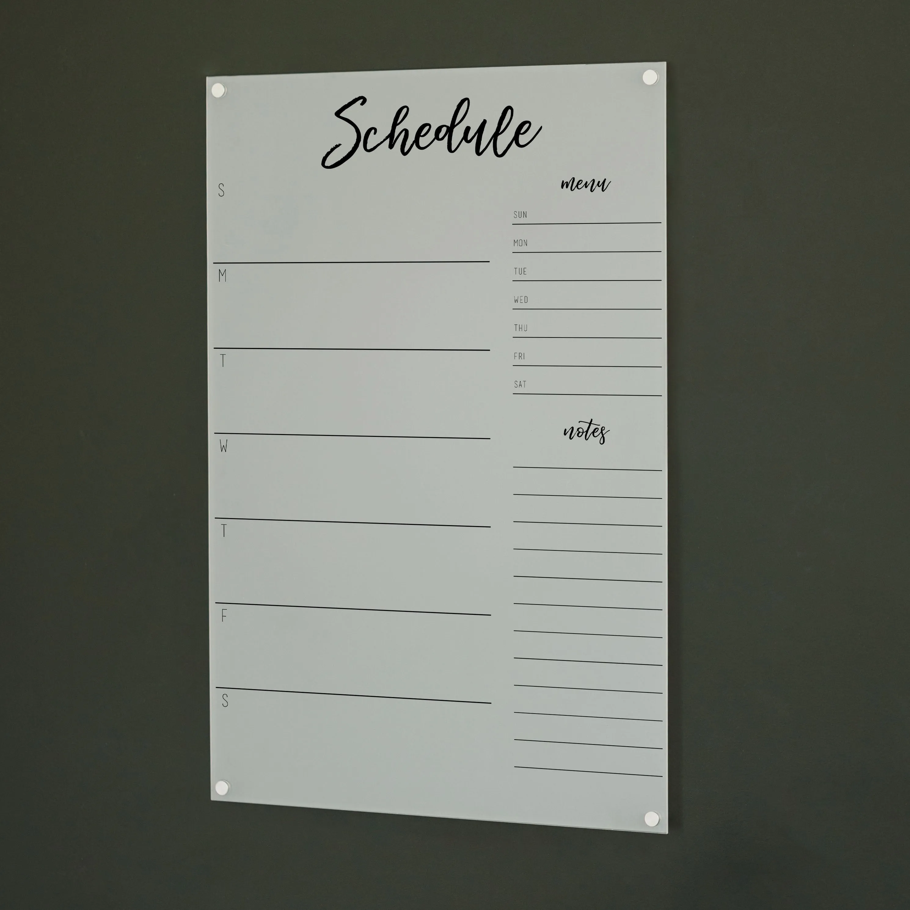 Weekly Frosted Acrylic Calendar   2 Sections | Vertical Traeger