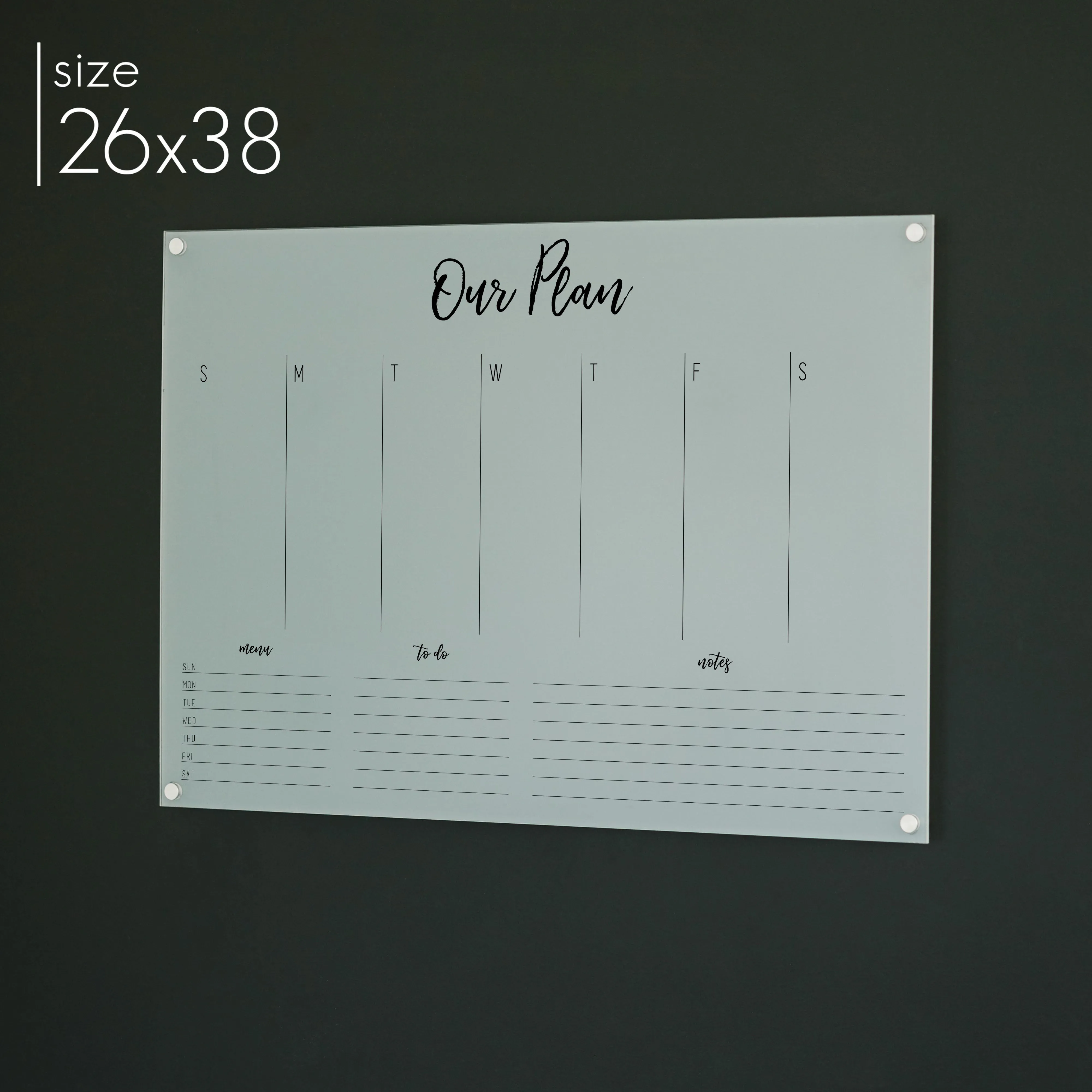 Weekly Frosted Acrylic Calendar   3 Sections | Horizontal Traeger