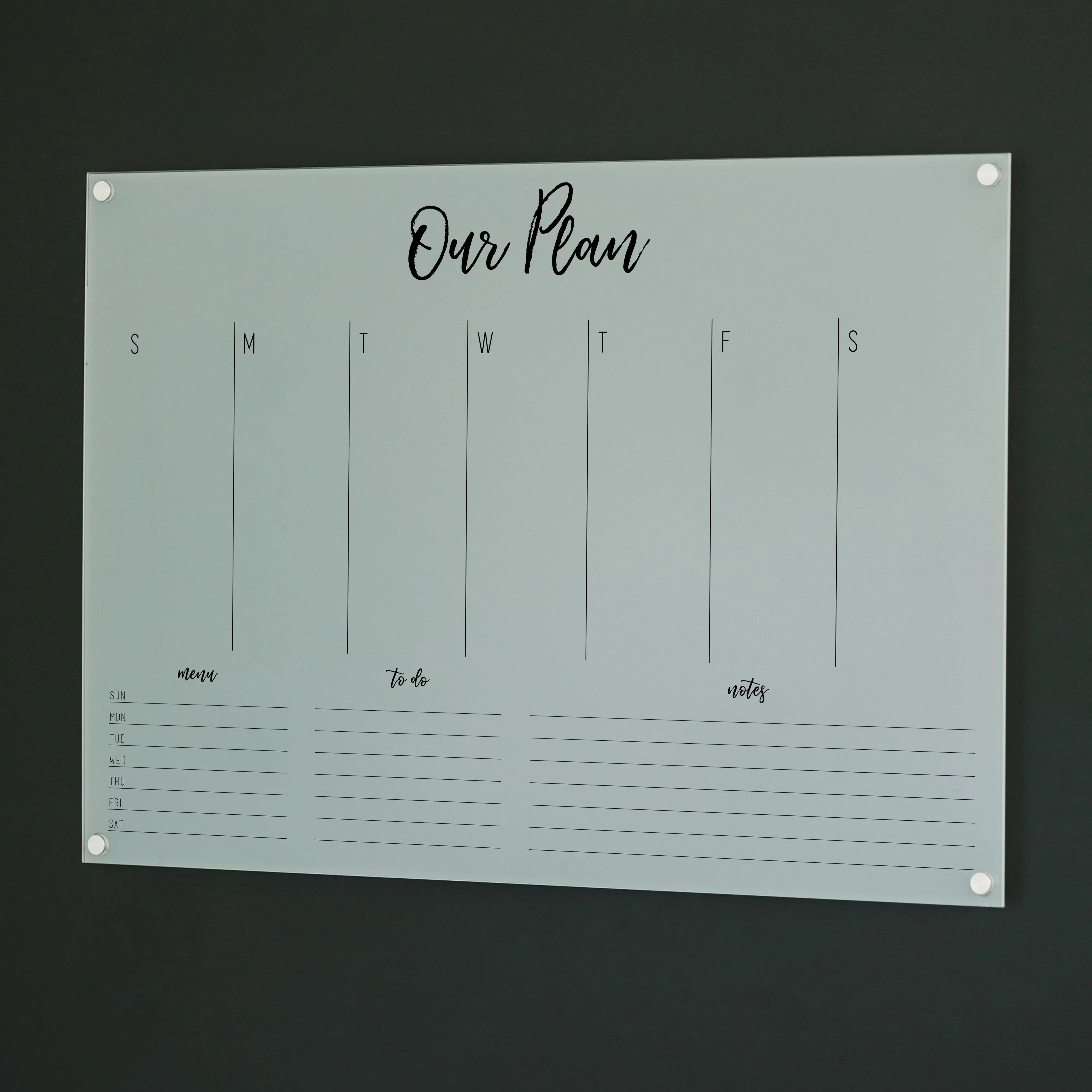 Weekly Frosted Acrylic Calendar   3 Sections | Horizontal Traeger